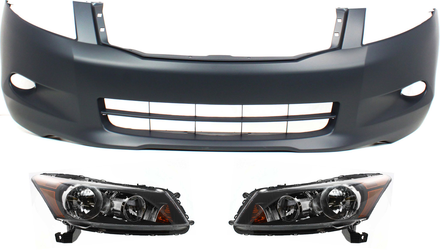 AM ACCORD 08-10 HEAD LAMP RH AND LH Assembly Halogen 3 pc Kit with Bumper Cover SKU KIT 030418-46 Partslink HO2503130 HO2502130 HO1000255 OEM 33100TA0A01-33150TA0A01-04711T