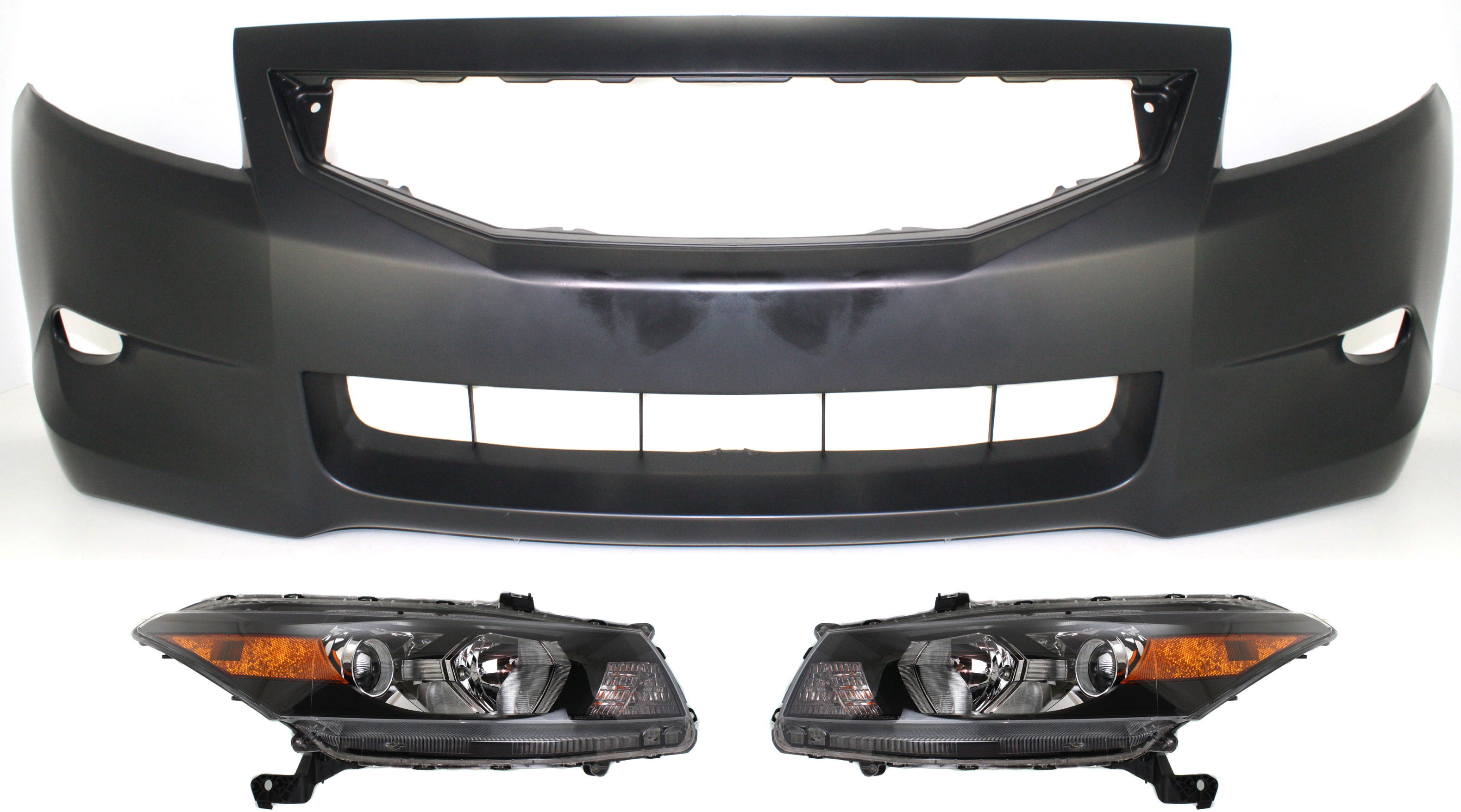 AM ACCORD 08-10 HEAD LAMP RH AND LH Assembly Halogen 3 pc Kit with Bumper Cover SKU KIT 030418-47 Partslink HO2503135 HO2503141 HO2502135 HO2502141 HO1000256 OEM 33100TE0A01-33100TE0A11-33150T