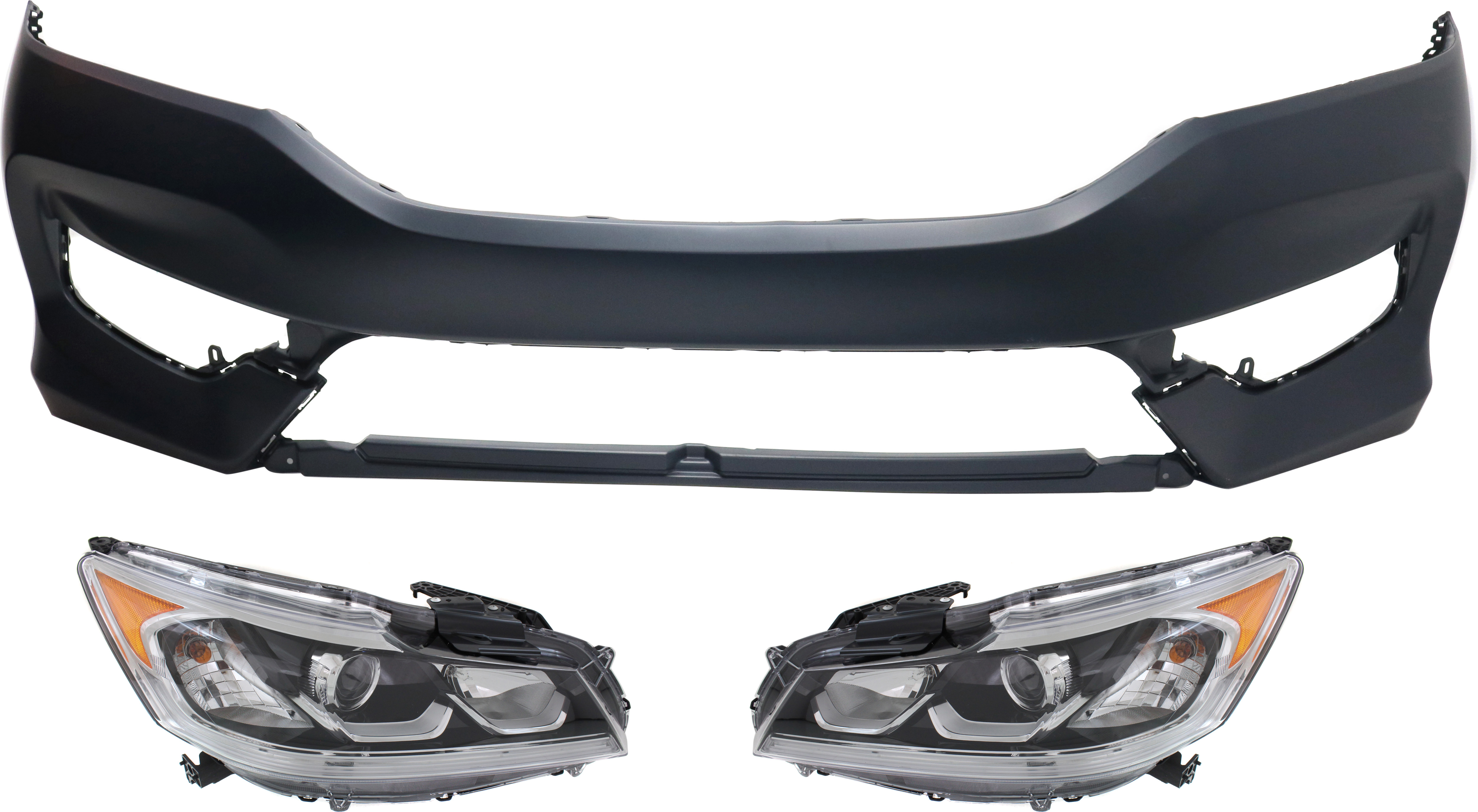 AM ACCORD 16-17 HEAD LAMP RH AND LH Assembly Halogen 3 pc Kit with Bumper Cover SKU KIT 030418-55 Partslink HO2503168 HO2502168 HO1000302 OEM 33100T2AA61-33150T2AA61-71101T