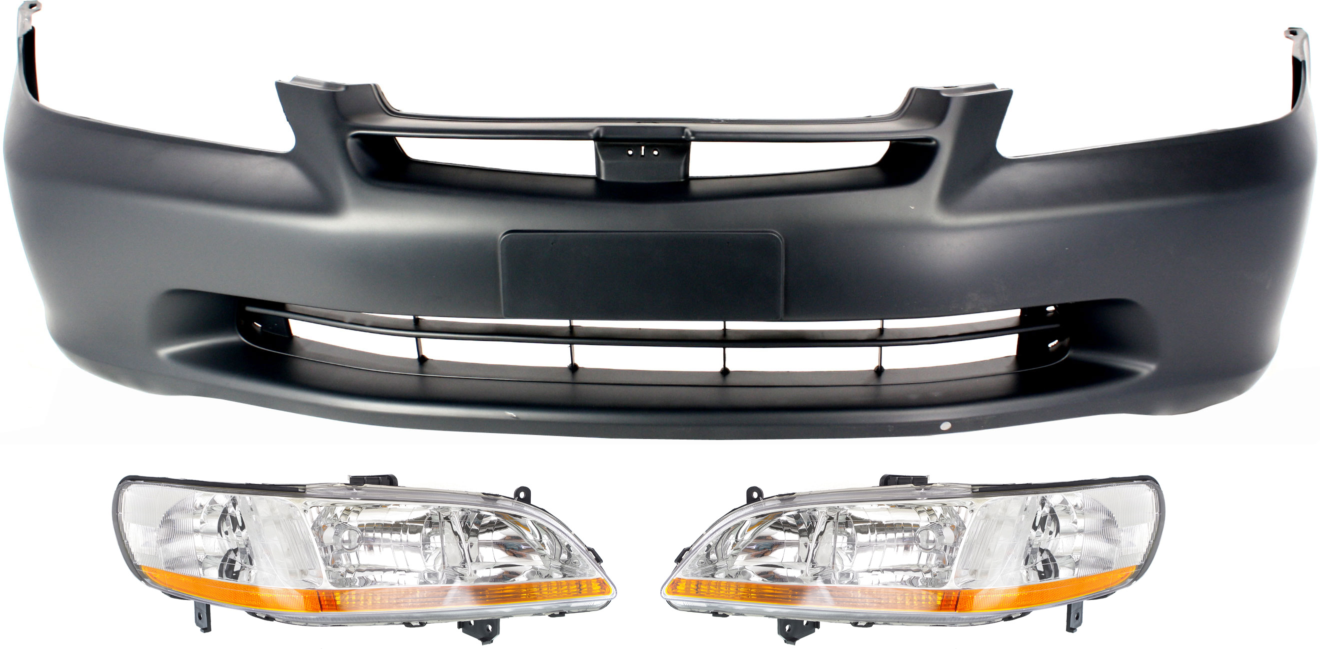 AM ACCORD 98-00 HEAD LAMP RH AND LH Lens and Housing Halogen 3 pc Kit with Bumper Cover SKU KIT 030418-59 Partslink HO2503111 HO2502111 HO1000178 OEM 33101S84A01-33151S84A01-04711S