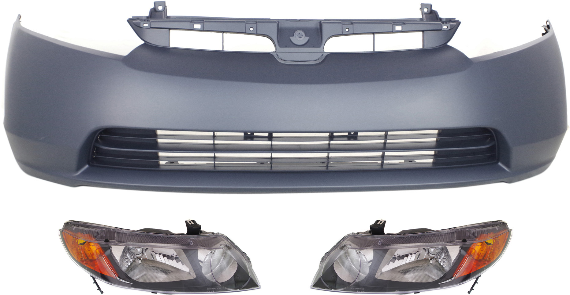 AM CIVIC 06-08 HEAD LAMP RH AND LH Lens and Housing Halogen 3 pc Kit with Bumper Cover SKU KIT 030418-71 Partslink HO2502125 HO2503125 HO1000239 OEM 33101SNAA02-33151SNAA02-04711S