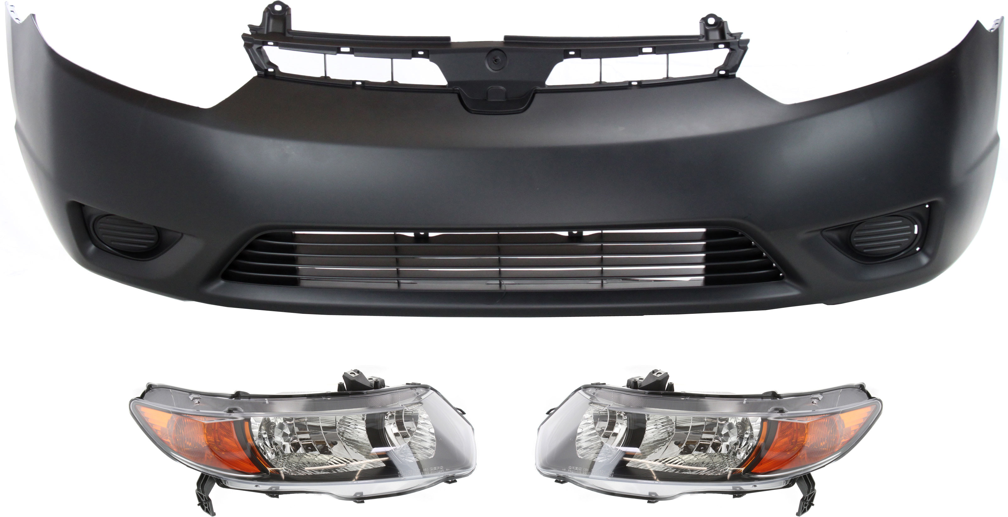 AM CIVIC 06-07 HEAD LAMP RH AND LH Assembly Halogen 3 pc Kit with Bumper Cover SKU KIT 030418-72 Partslink HO1000237 OEM 33101SVAA02 PFM 33151SVAA01 PF