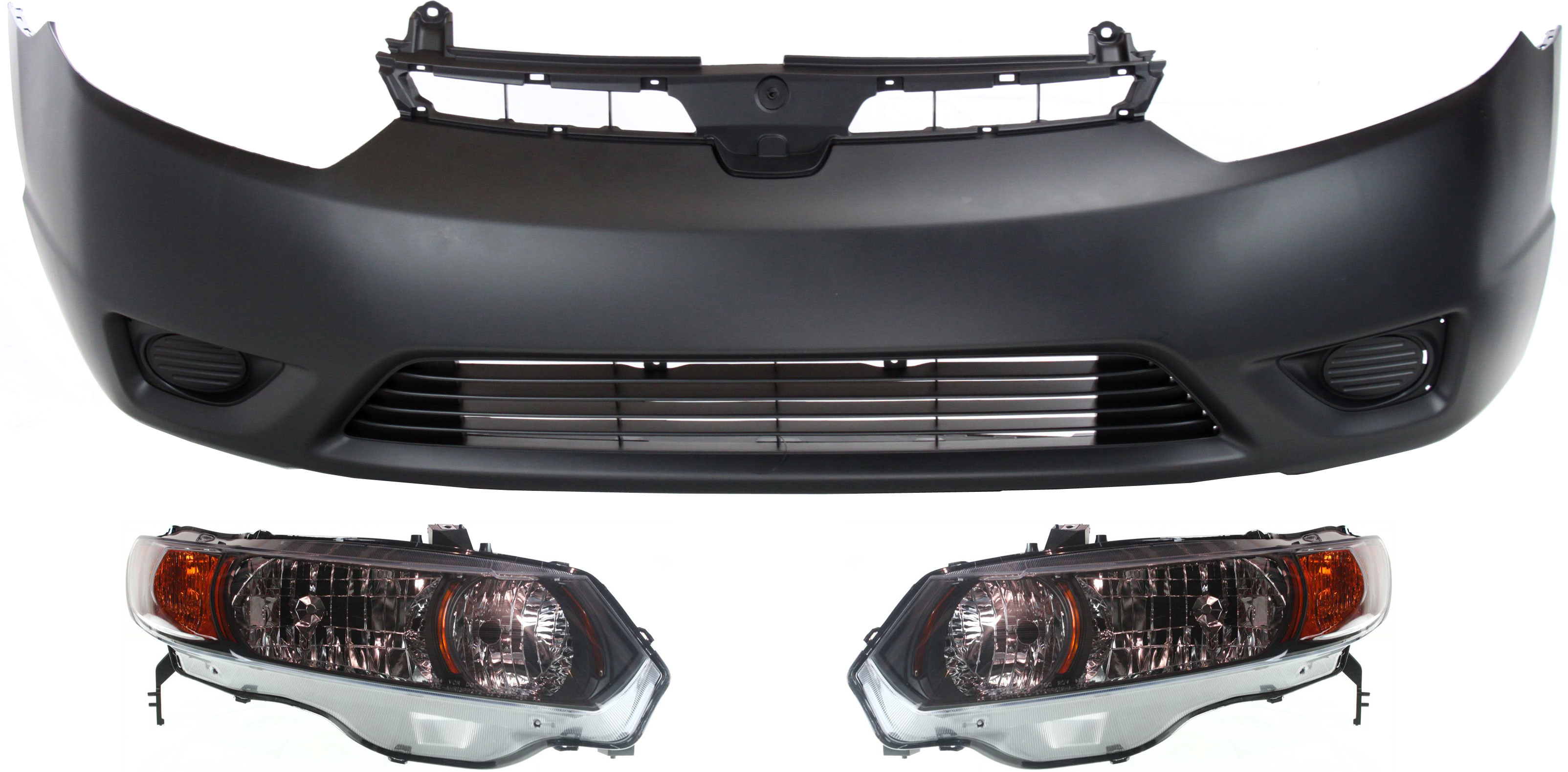 AM CIVIC 06-08 HEAD LAMP RH AND LH Lens and Housing Halogen 3 pc Kit with Bumper Cover SKU KIT 030418-73 Partslink HO1000237 OEM 33101SVBA11-33101SVBA02-33151S