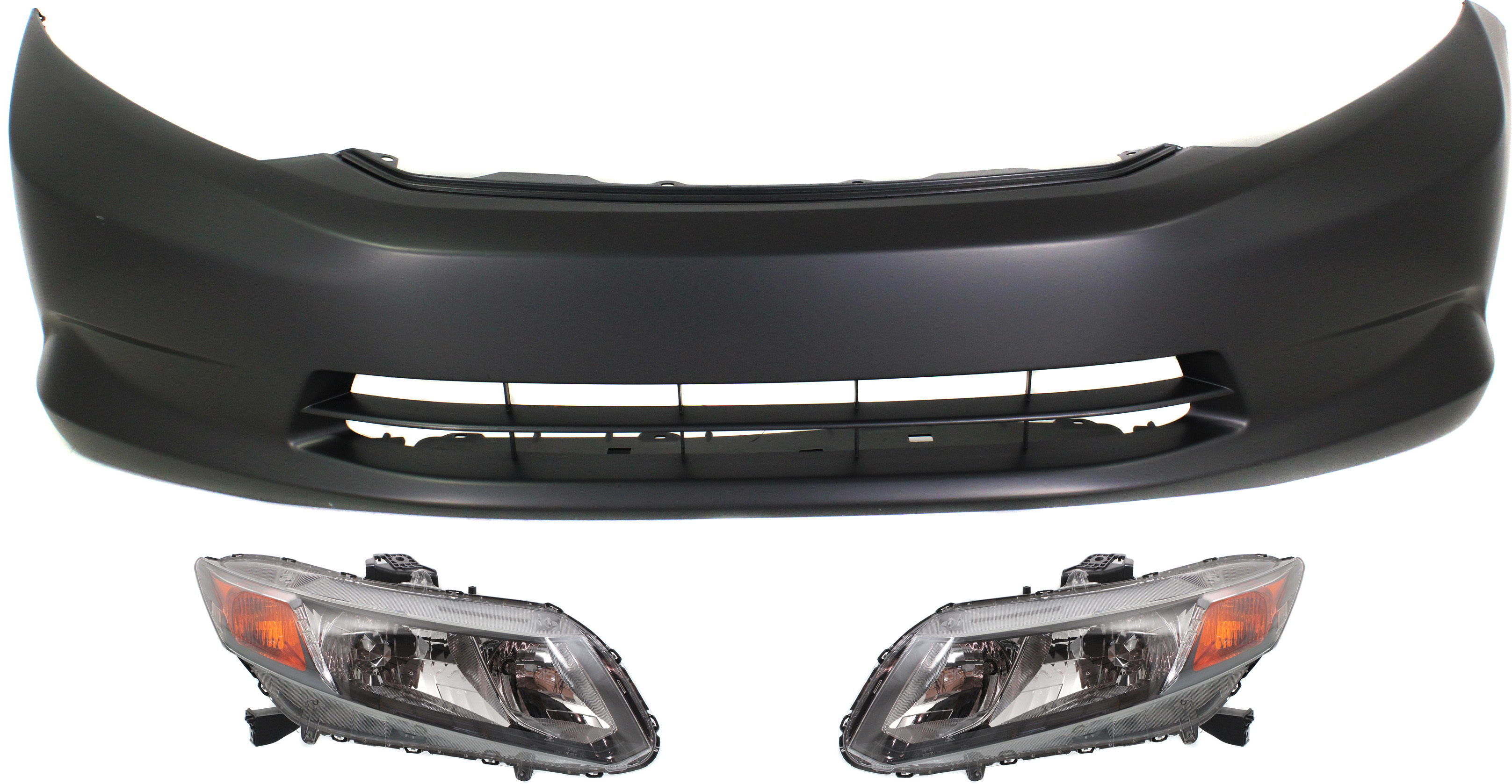 AM CIVIC 12-12 HEAD LAMP RH AND LH Assembly Halogen 3 pc Kit with Bumper Cover SKU KIT 030418-77 Partslink HO2503144 HO2502144 HO1000280 OEM 33100TR0A01-33150TR0A01-04711T