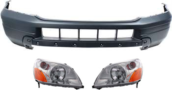 AM PILOT 03-05 FRONT BUMPER COVER 3 pc Kit with Headlights SKU KIT 030418-91 Partslink HO1000208 HO2518105 HO2519105 OEM 04711S9VA90ZZ 33151S9VA01-3310
