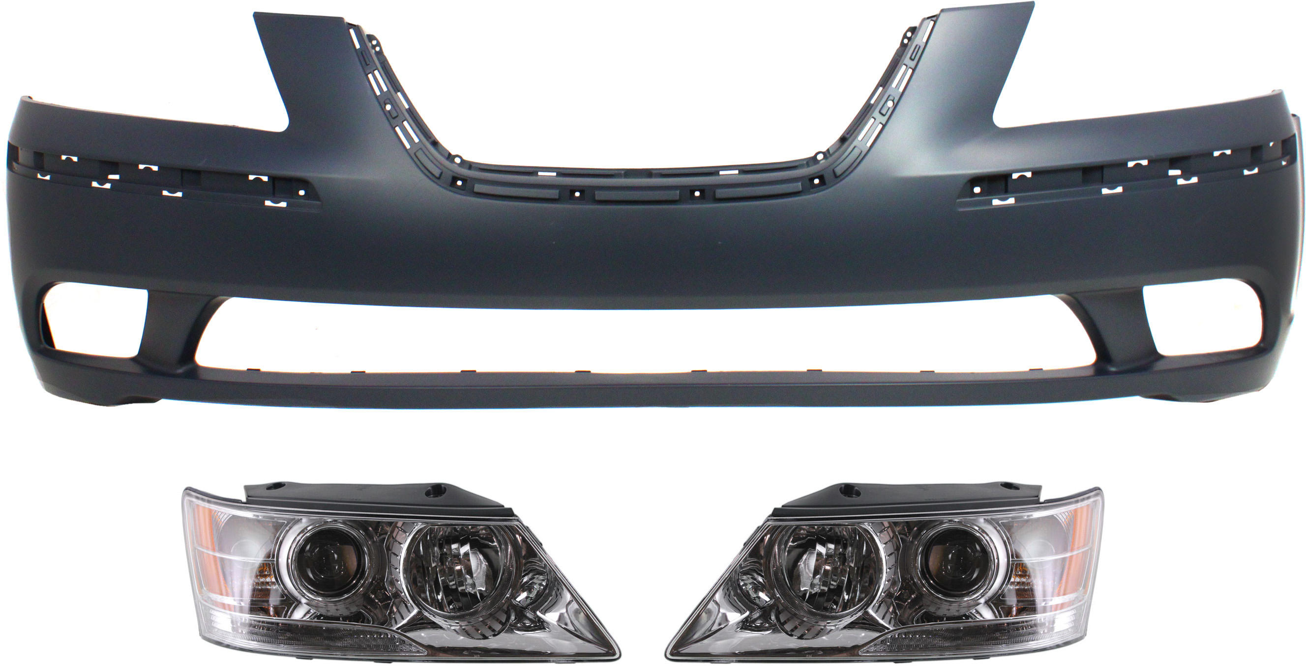 AM SONATA 09-10 HEAD LAMP RH AND LH Assembly Halogen 3 pc Kit with Bumper Cover SKU KIT 030418-92 Partslink HY1000178C HY2502148C HY2503148C OEM 865110A700-921010A500-921020A5