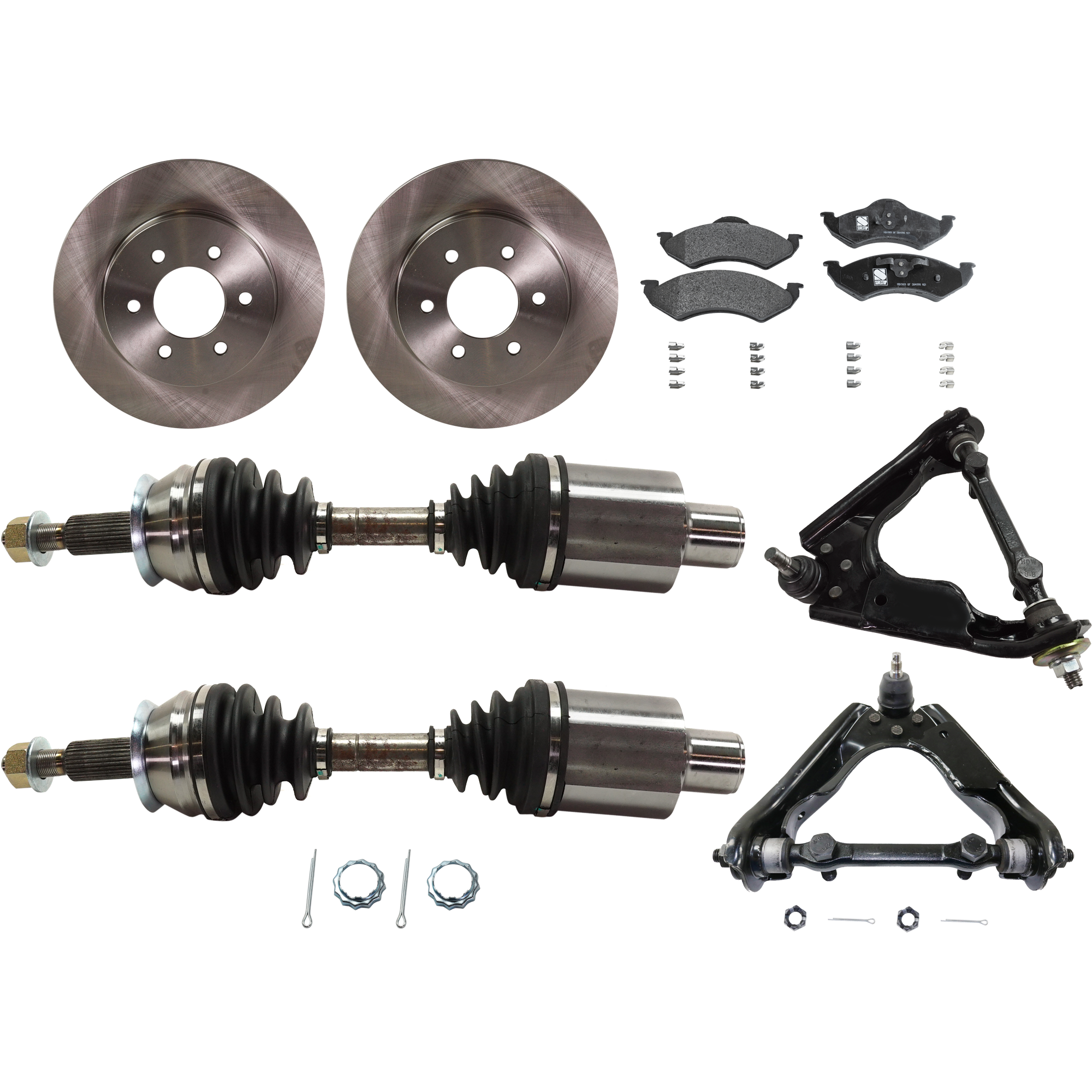 AM DAKOTA DURANGO 01-02 FRONT CV AXLE ASSEMBLY RH AND LH 8 pc kit 4WD with Brake Discs Brake Pad Set and Control Arms SKU KIT 030422-0029 OEM 52009208-5016167AA 5016167AB 5