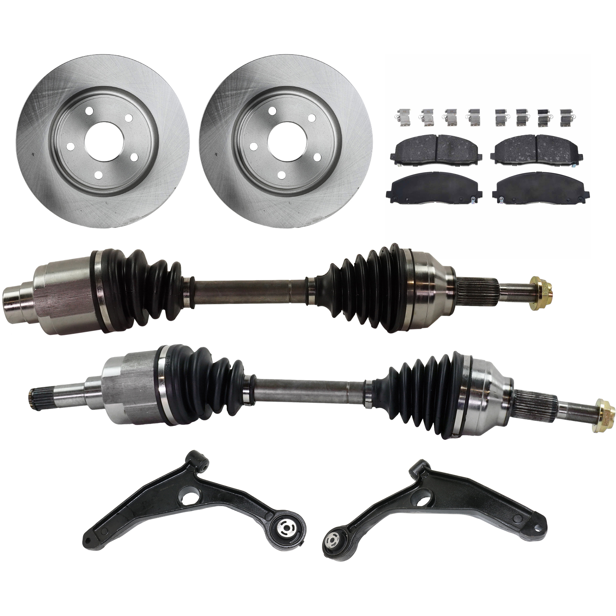 AM JOURNEY 14-20 FRONT CV AXLE ASSEMBLY RH AND LH 8 pc kit with Brake Discs Brake Pad Set and Control Arms SKU KIT 030422-0084 OEM 43179-53068-780964-850313-6004