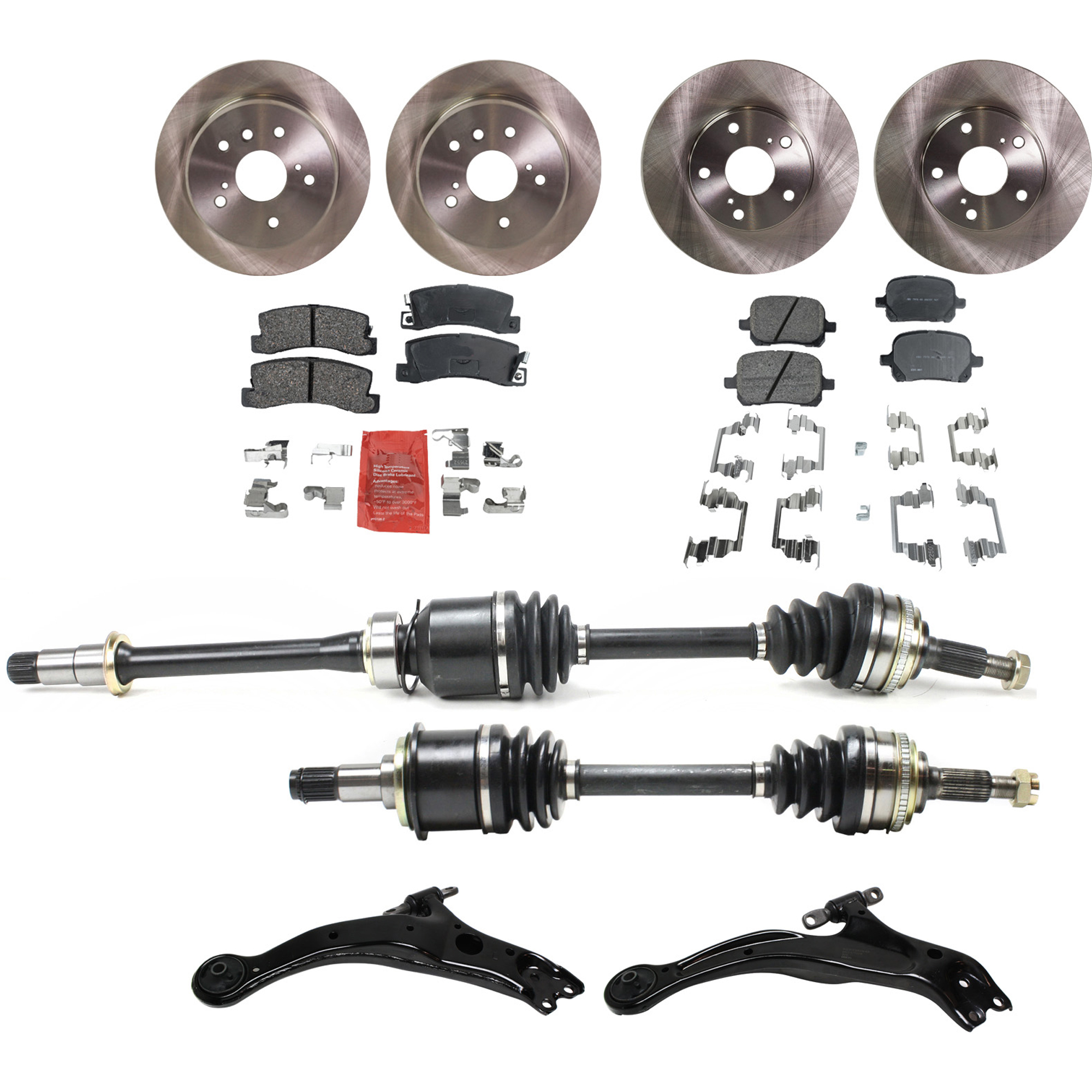 AM SOLARA 99-00 FRONT CV AXLE ASSEMBLY RH AND LH 10 pc kit with Brake Discs Brake Pad Sets and Control Arms SKU KIT 030422-0116 OEM 4351230000000000000000000000