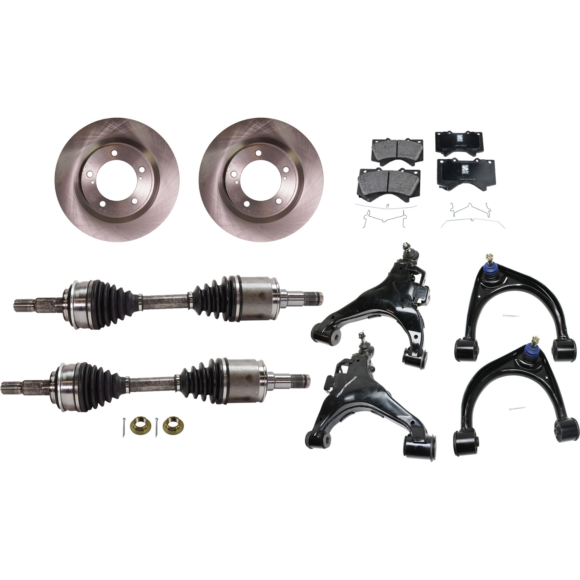 AM TUNDRA 15-21 SEQUOIA 20-21 FRONT CONTROL ARM RH AND LH Upper and Lower 10 pc kit with Axle Assembly Brake Disc and Brake Pad Set SKU KIT 030422-0161 OEM 435120C020-4351260210-04465024
