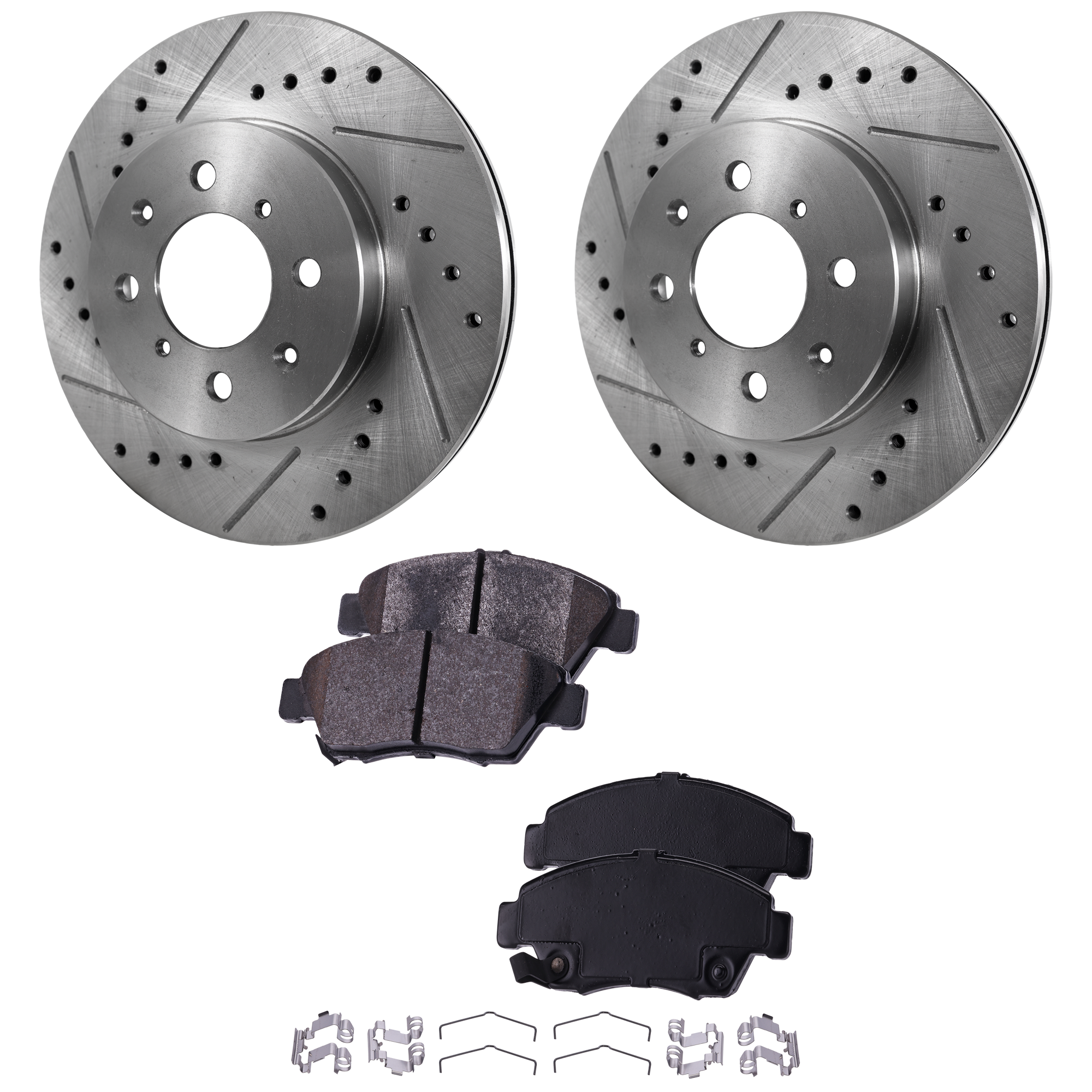 AM CIVIC 03-05 FRONT BRAKE DISC AND PAD KIT 2 Wheel Set Cross drilled and Slotted SKU KIT 030423-16 OEM 288-3295-19756-25331-63255-860