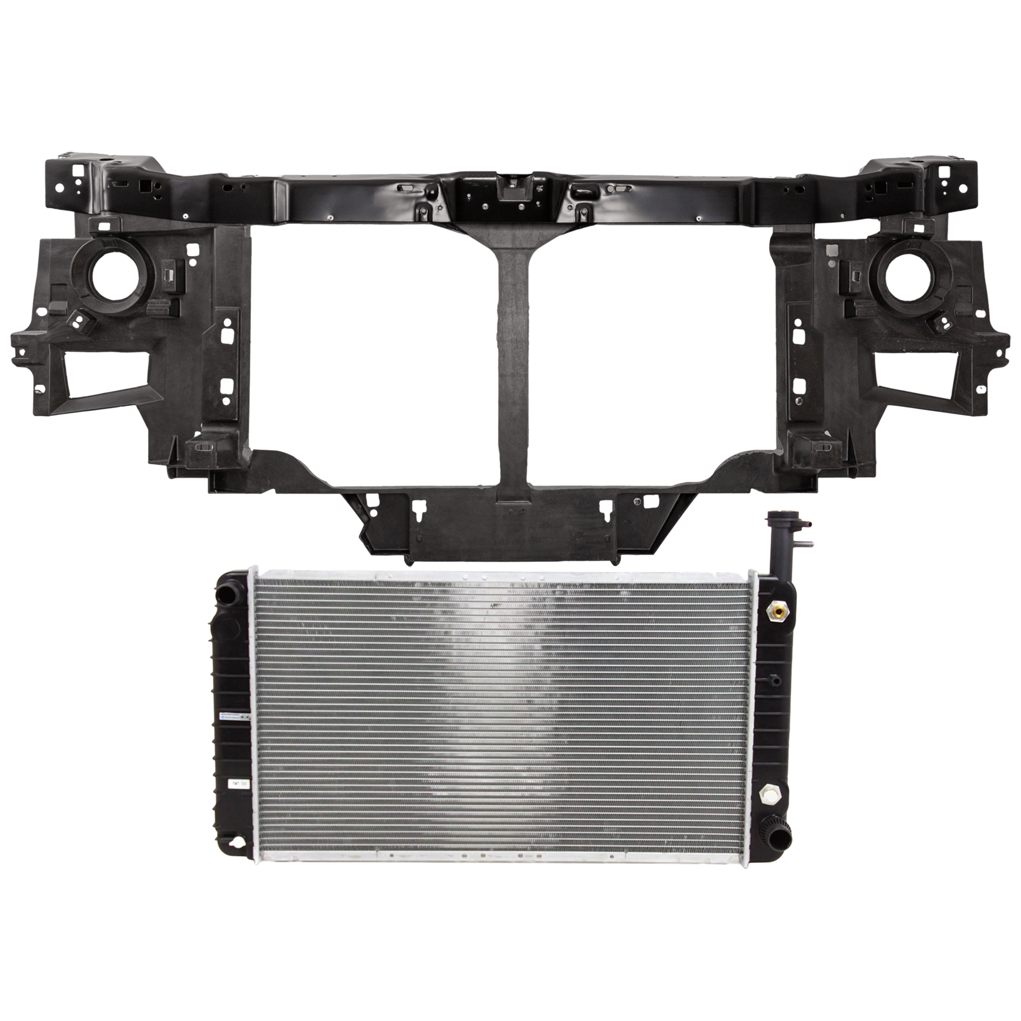 AM EXPRESS SAVANA 1500-2500-04-14 RADIATOR SUPPORT 2 pc Kit Assembly 5.3L Eng. Sealed Beam Headlight Type w o Chrome Grille w Radiator SKU KIT 030526-02 Partslink GM1225217 GM3010482 OEM 84201377-22795303