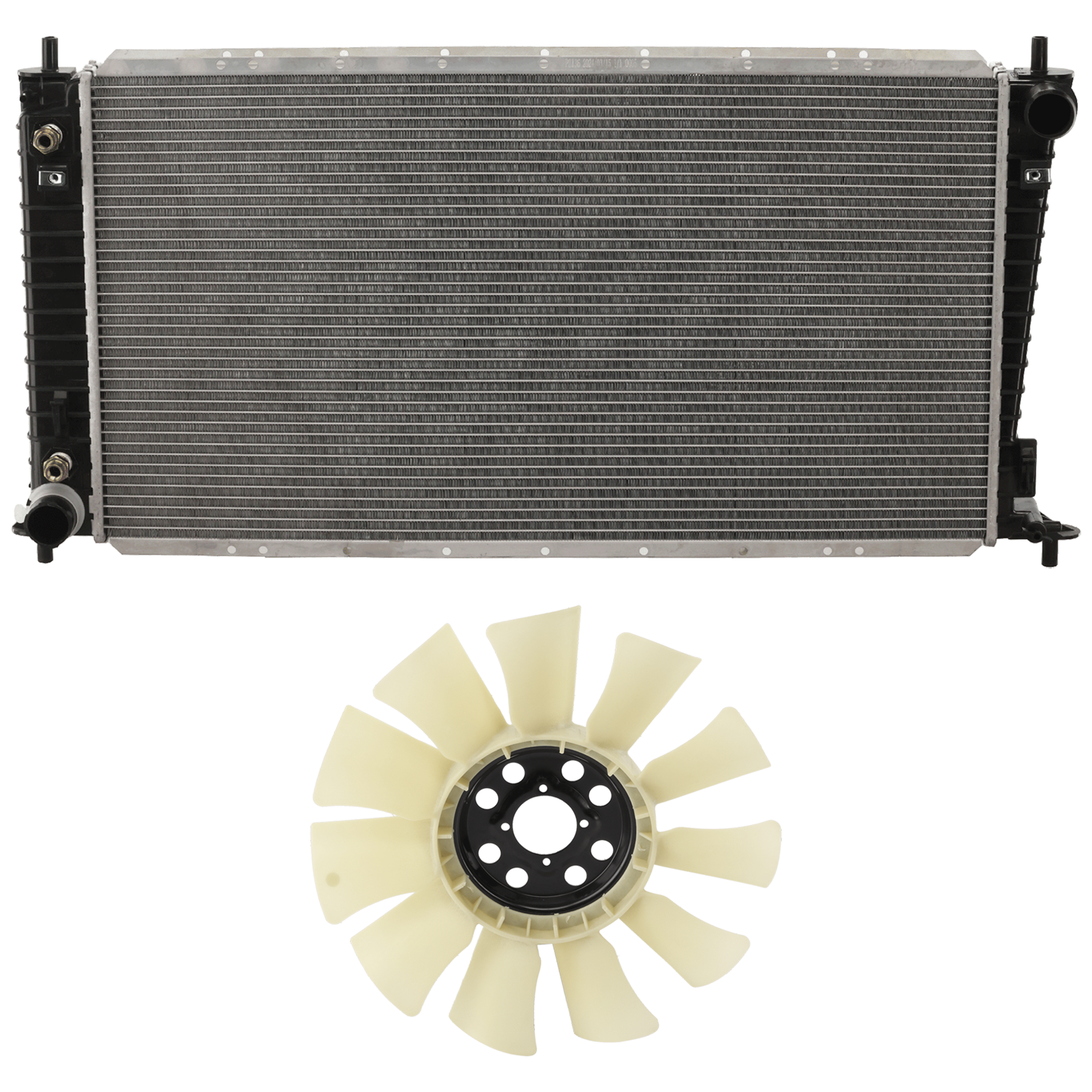 AM EXPEDITION 97-02 NAVIGATOR 98-02 RADIATOR 2 pc Kit 5.4L Eng. w 11 Blade Type Fan Blade SKU KIT 030526-10 Partslink FO3010144 FO3112120 OEM F75Z8005JA F85Z8600AA