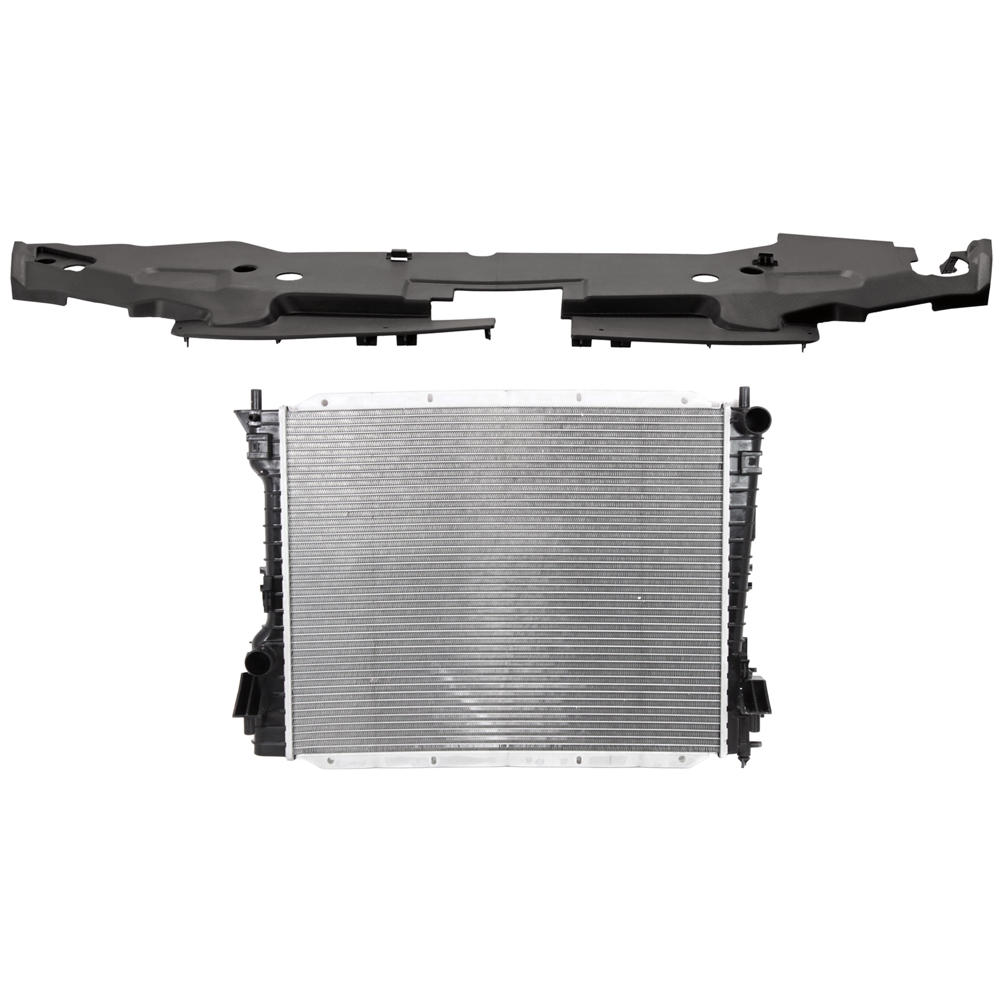 AM MUSTANG 10-12 RADIATOR 2 pc Kit w Radiator Support Cover SKU KIT 030526-21 Partslink FO3010270 FO1224104 OEM 9R3Z8005B AR3Z8C291AA