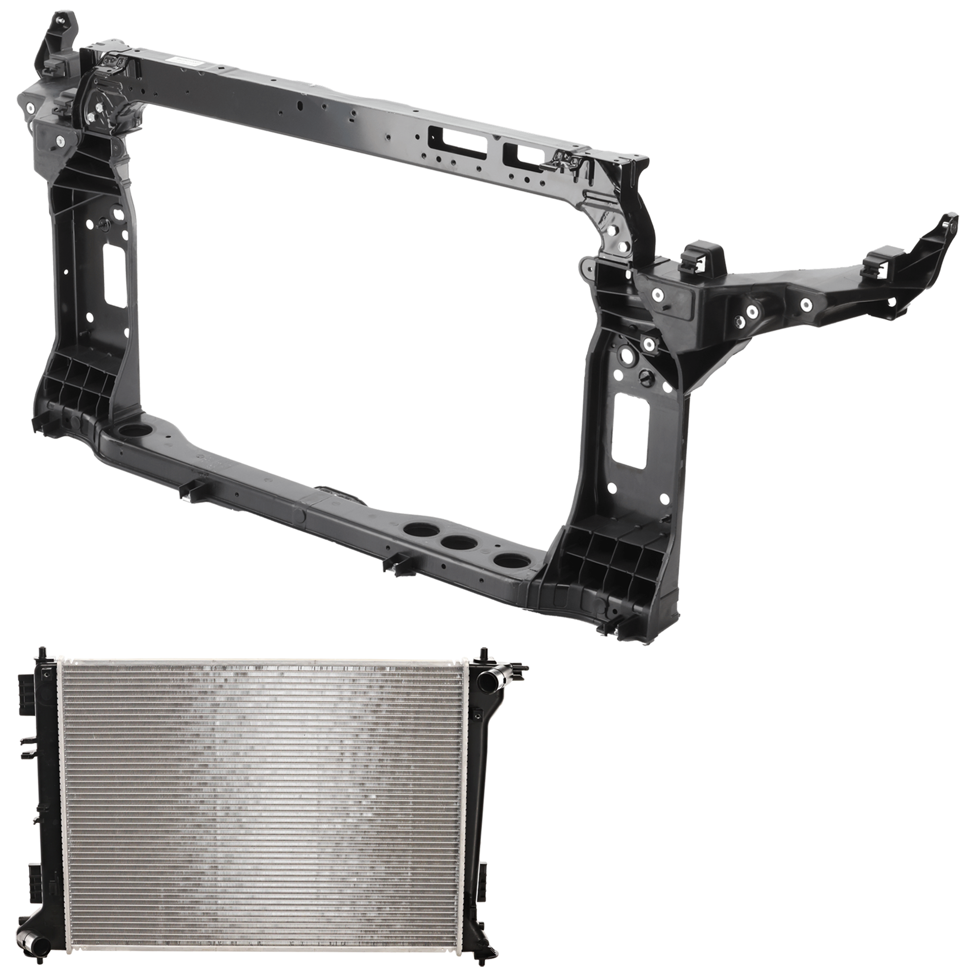 AM TUCSON 16-21 RADIATOR SUPPORT 2 pc Kit Assembly 2.0L 2.4L Eng. Non Ulsan Plant 2 w Radiator SKU KIT 030526-27 Partslink HY1225201C HY3010212 OEM 25310D3500-64101D3000