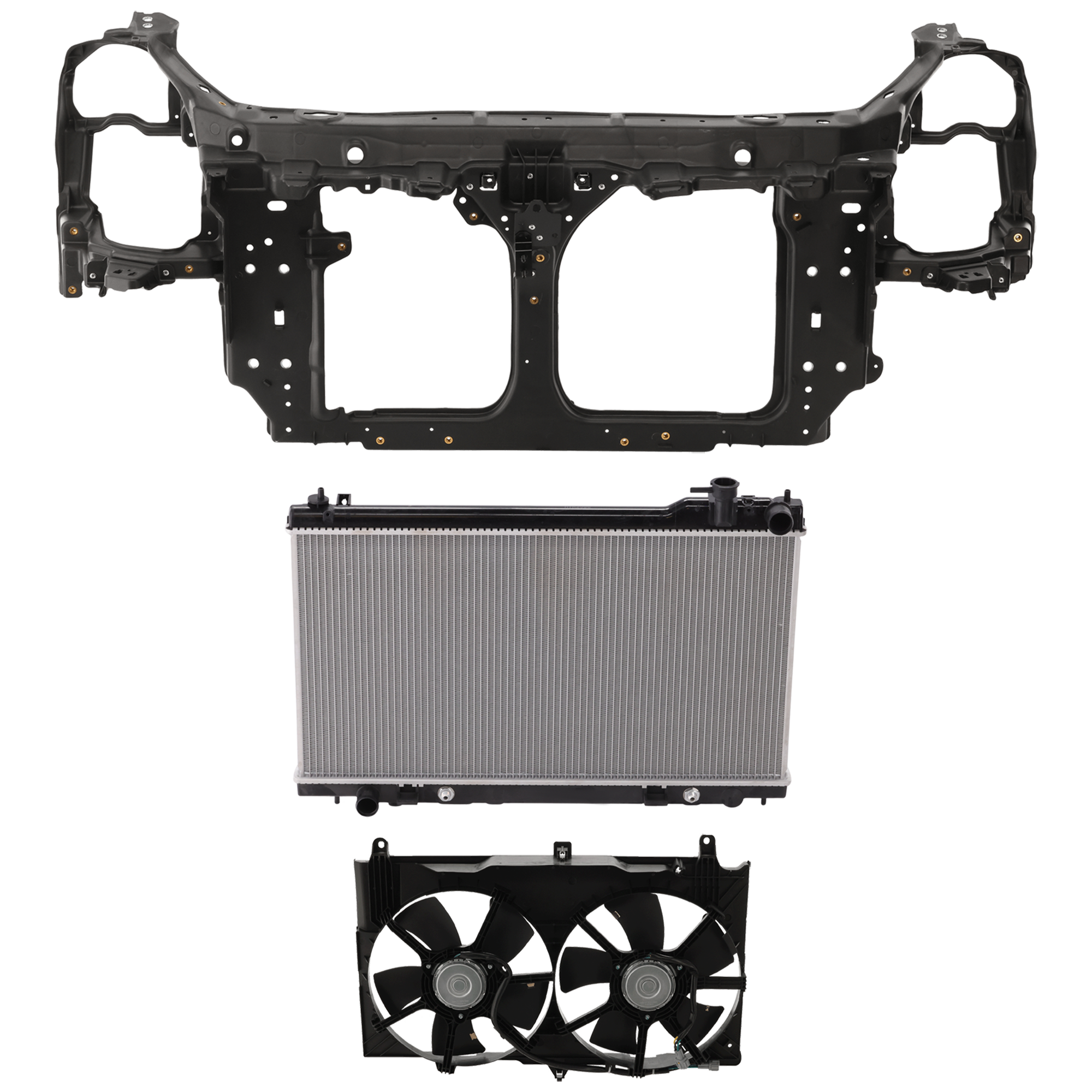 AM G35-03-07 RADIATOR SUPPORT 3 pc Kit Assembly w Cooling Fan Assembly and Radiator SKU KIT 030526-29 Partslink IN1225104 NI3115127 IN3010118 OEM 62500AM600-21481CF40B 21460AM9