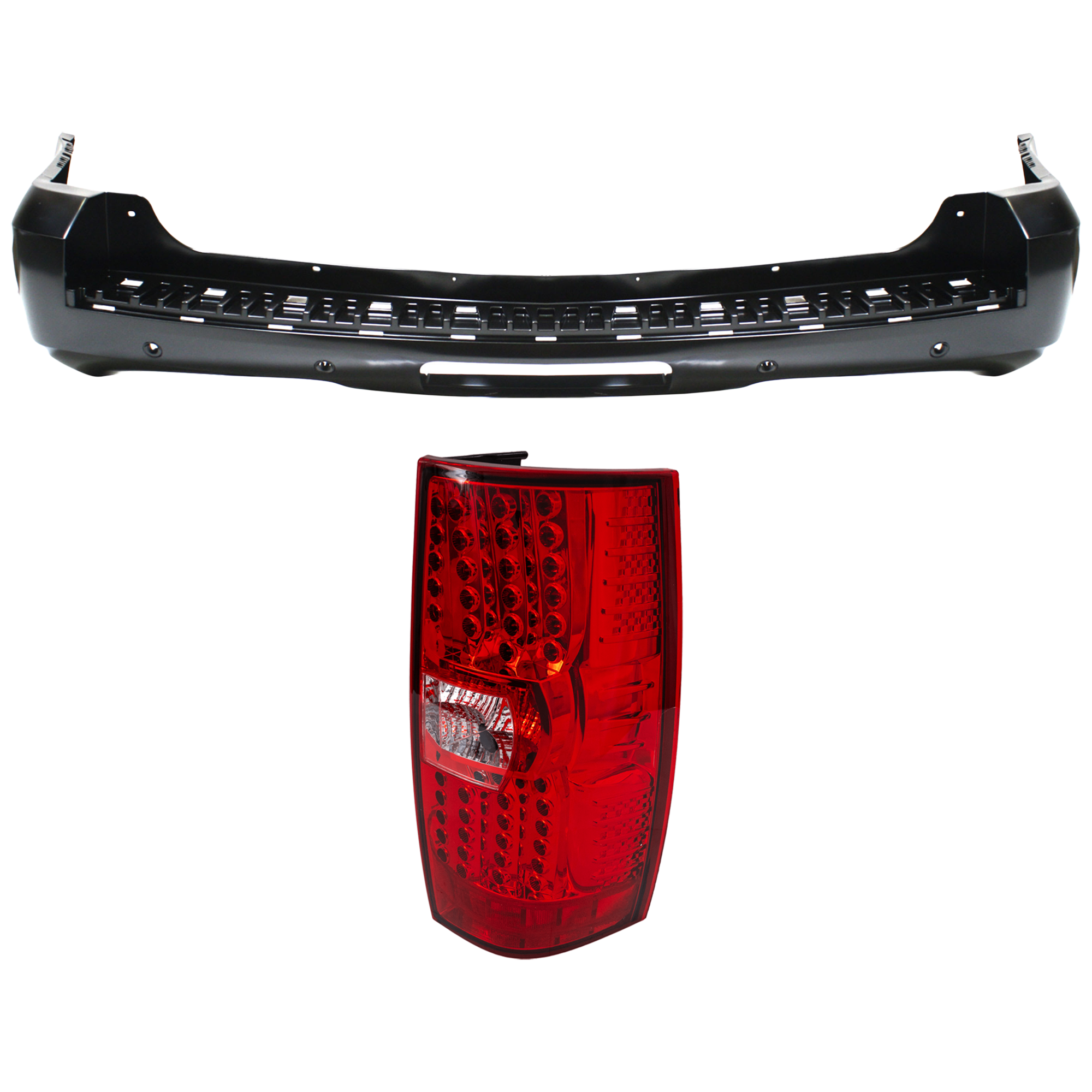 AM SUBURBAN 1500-07-14 SUBURBAN 2500-07-13 TAIL LAMP RH AND LH 3 pc Kit Assembly LED with Bumper Cover SKU KIT 030626-01 Partslink GM1100787 OEM Performance 20951791