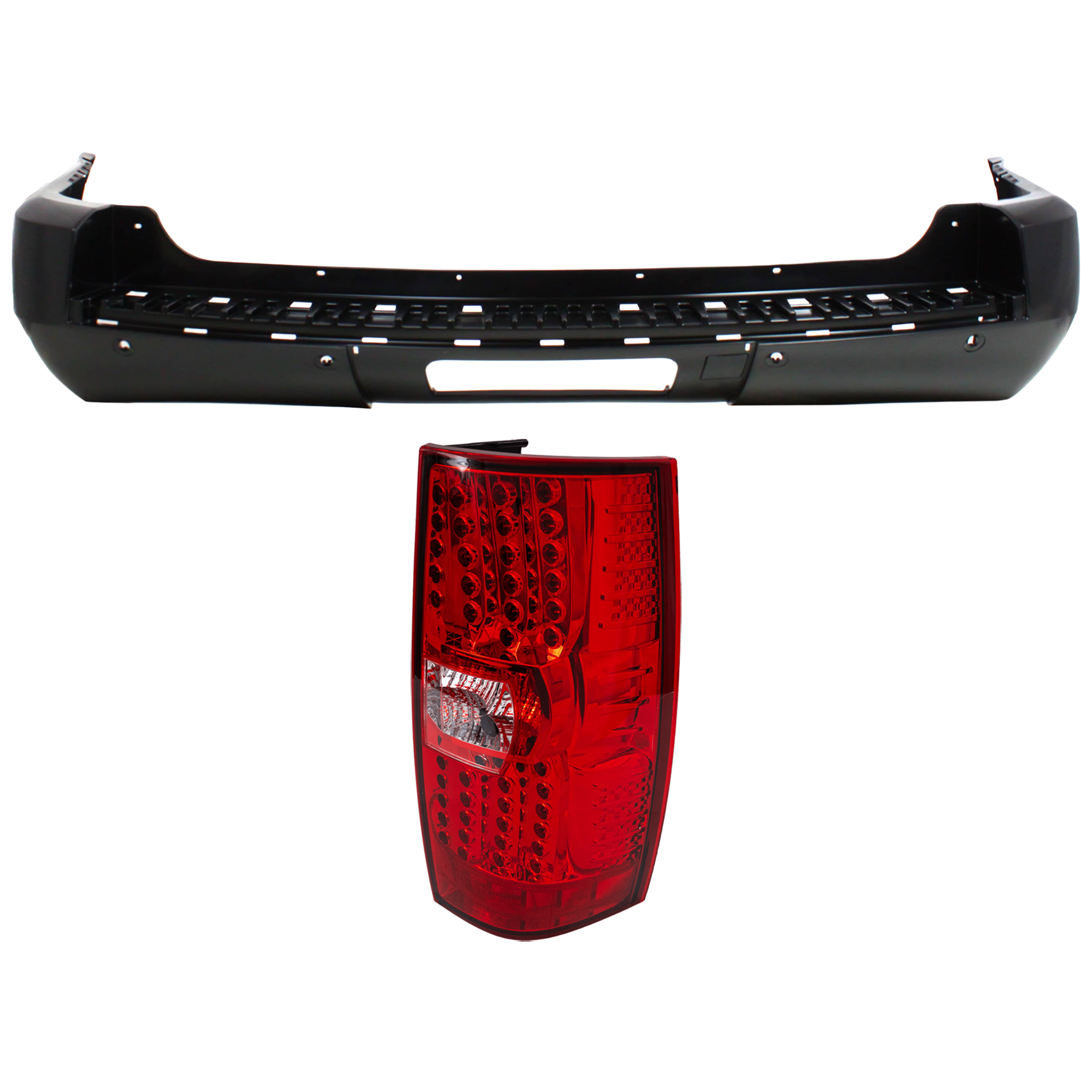 AM SUBURBAN 1500-07-14 SUBURBAN 2500-07-07 TAIL LAMP RH AND LH 3 pc Kit Assembly LED with Bumper Cover SKU KIT 030626-03 Partslink GM1100786 OEM Performance 20951796