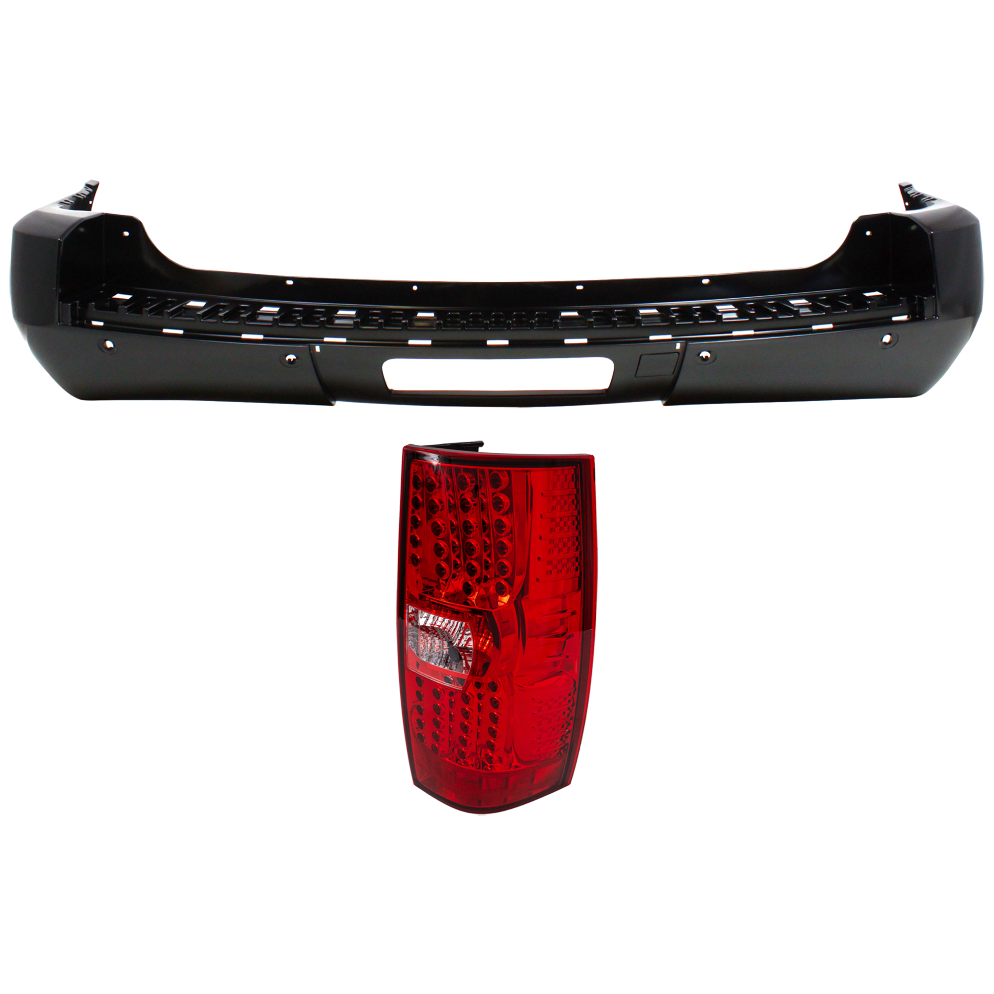 AM TAHOE 12-14 TAIL LAMP RH AND LH 3 pc Kit Assembly LED with Bumper Cover SKU KIT 030626-06 Partslink GM1100784 OEM Performance 20951798