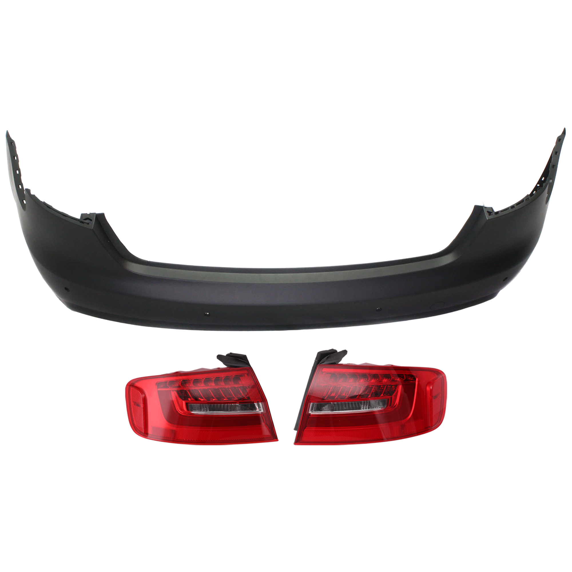 AM A4 A4 QUATTRO 13-16 TAIL LAMP RH AND LH Outer 3 pc Kit Assembly LED with Bumper Cover CAPA SKU KIT 030626-09 Partslink AU1100207C AU2804110C AU2805110C OEM 8K5807067AGRU 8K5945095AD 8K59