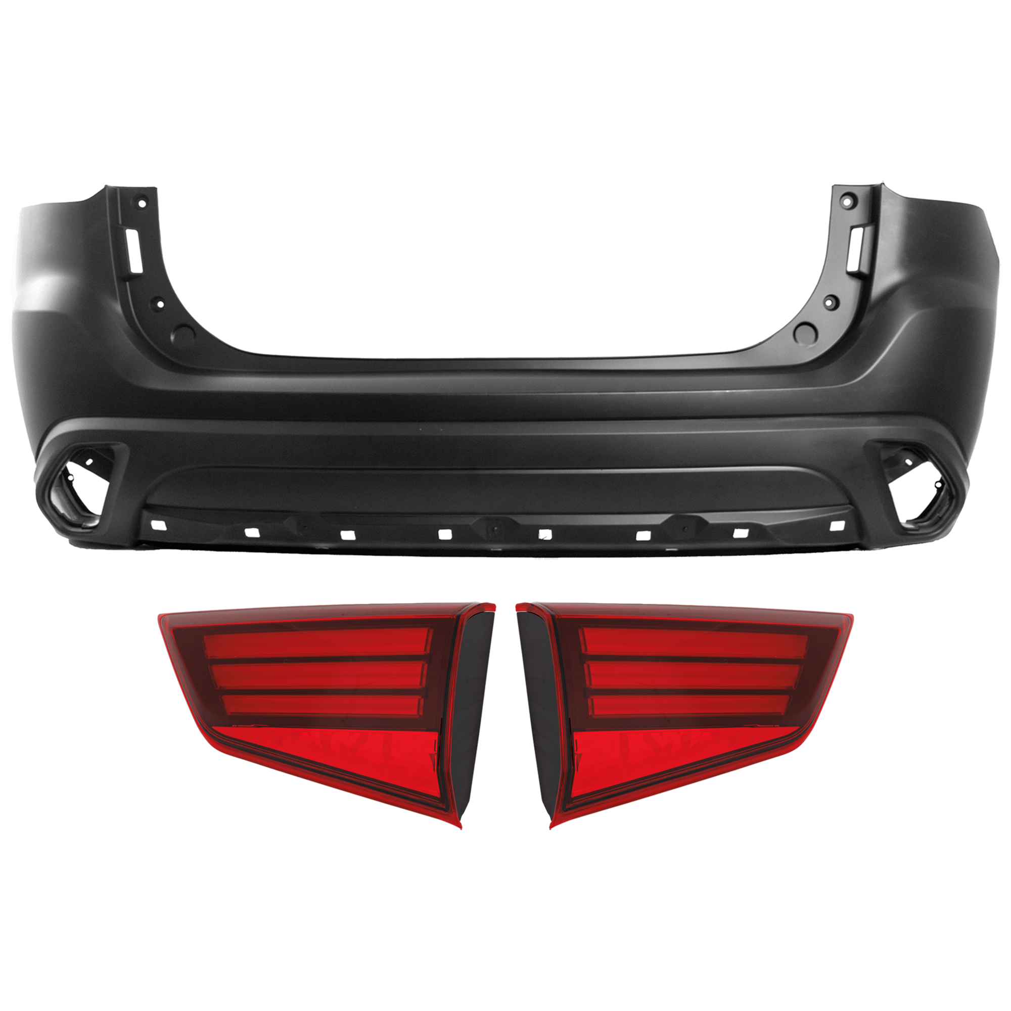 AM OUTLANDER 16-18 TAIL LAMP RH AND LH Inner 3 pc Kit Assembly LED with Bumper Cover CAPA SKU KIT 030626-18 Partslink MI1100301C MI2802106C MI2803106C OEM 6410F374-6410D243-8331A179-833