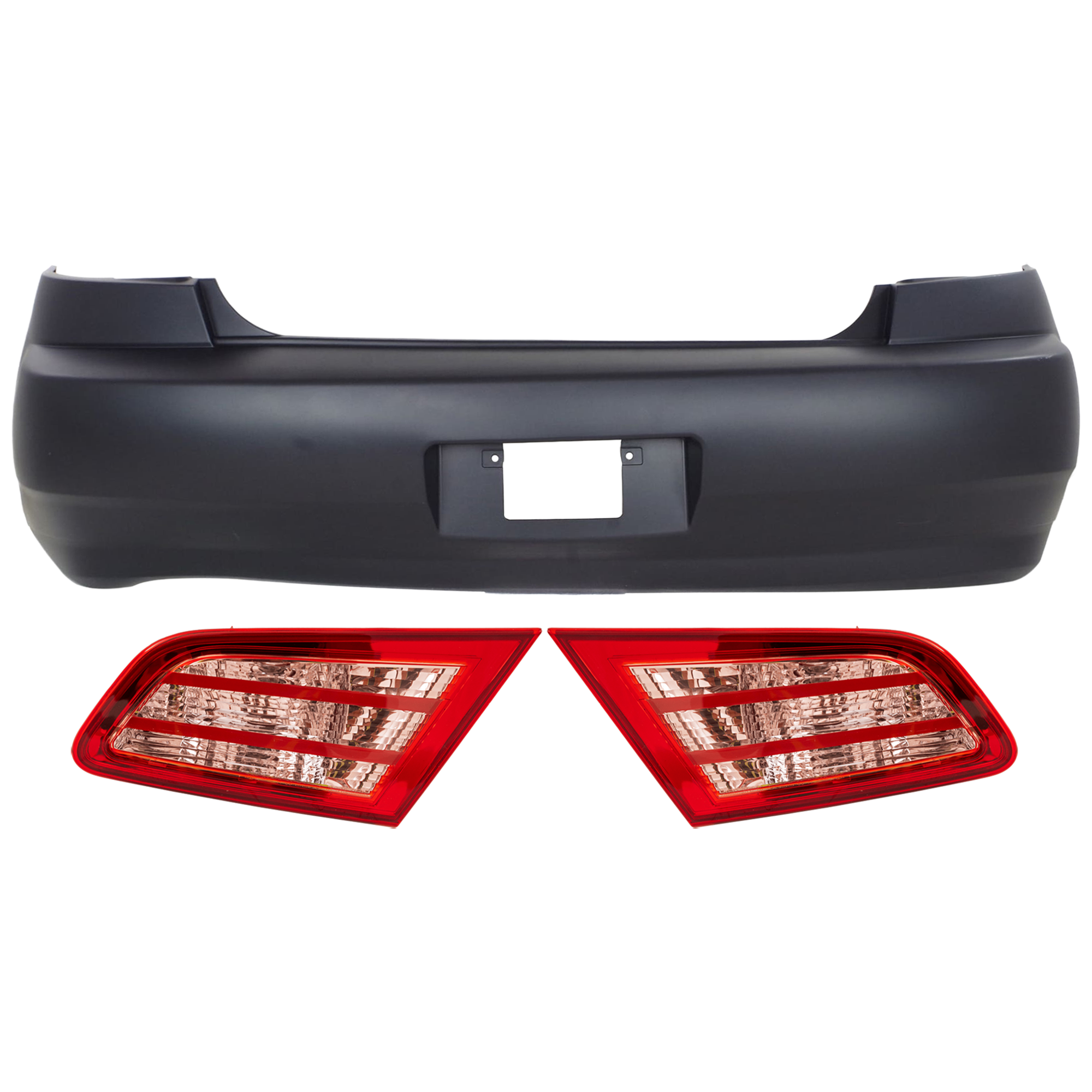 AM G35-03-04 TAIL LAMP RH AND LH 3 pc Kit Assembly Halogen with Bumper Cover SKU KIT 030626-61 Partslink IN2882105 IN2883105 IN1100121 OEM 26540AL500-26545AL500-85022AC1
