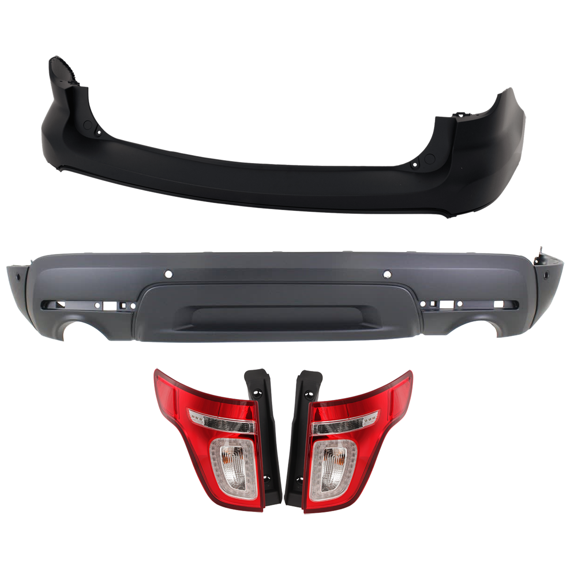 AM EXPLORER 11-15 POLICE INTERCEPTOR UTILITY 13-15 TAIL LAMP RH AND LH 4 pc Kit Assembly Halogen with Bumper Cover SKU KIT 030626-84 Partslink FO2800226 FO2801226 FO1115105 FO1114102 OEM BB5Z13404C BB5Z13405C BB5Z17F8