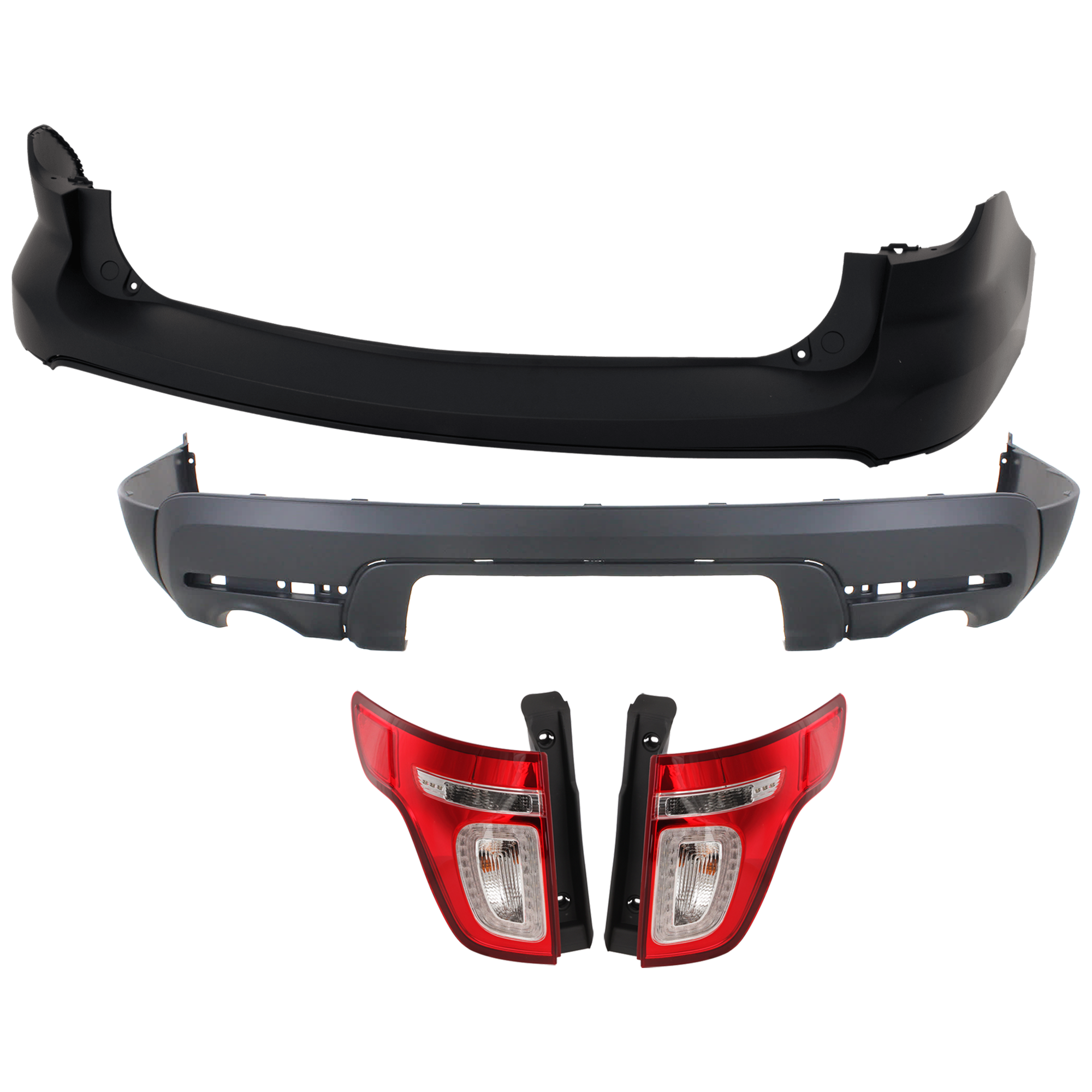 AM EXPLORER 11-15 TAIL LAMP RH AND LH 4 pc Kit Assembly Halogen with Bumper Cover SKU KIT 030626-86 Partslink FO2800226 FO2801226 FO1115104 FO1114102 OEM BB5Z13404C BB5Z13405C BB5Z17F8