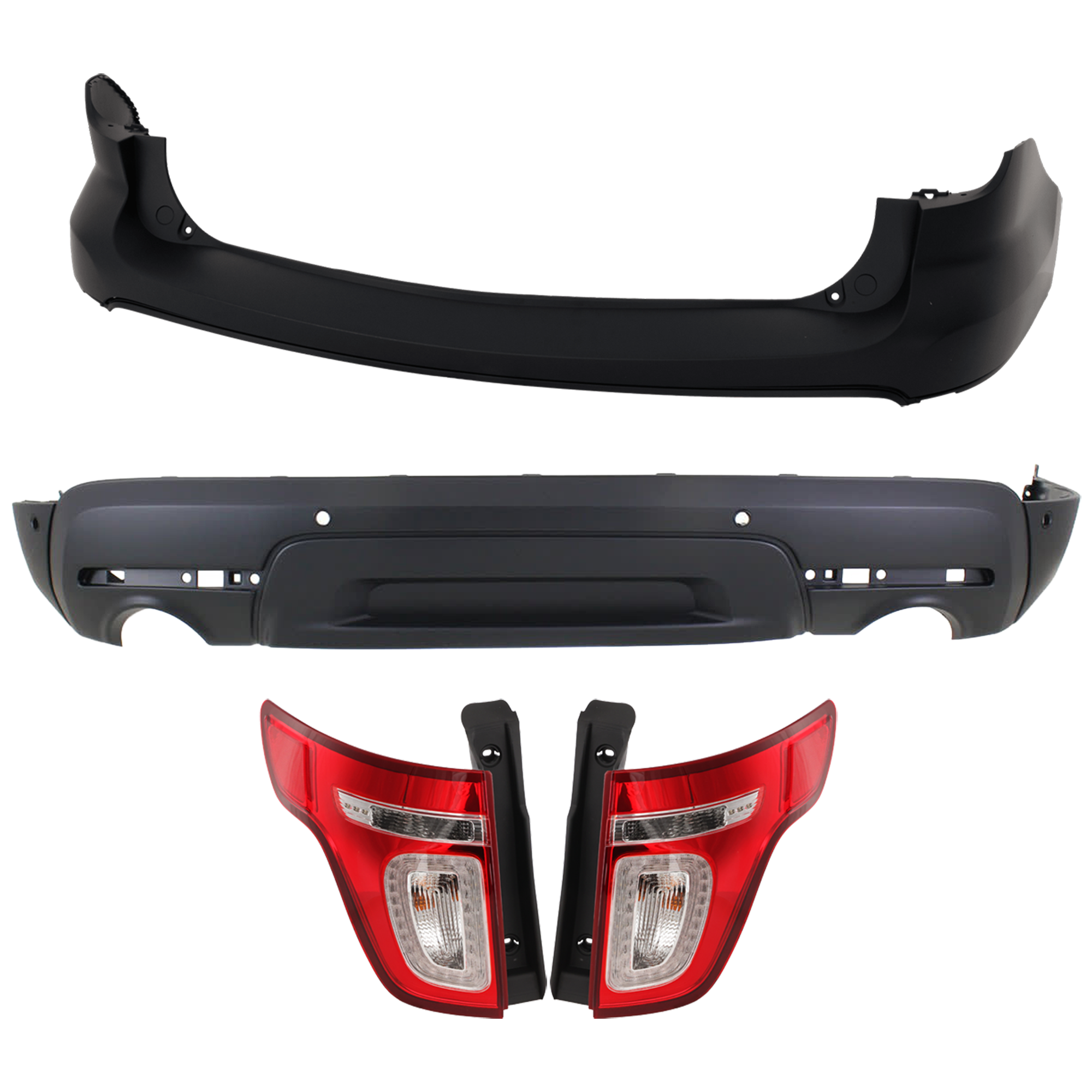 AM EXPLORER 11-15 POLICE INTERCEPTOR UTILITY 13-15 TAIL LAMP RH AND LH 4 pc Kit Assembly Halogen with Bumper Cover CAPA SKU KIT 030626-90 Partslink FO1114102C FO1115105C FO2800226C FO2801226C OEM BB5Z13404C BB5Z13405C BB5Z17F8