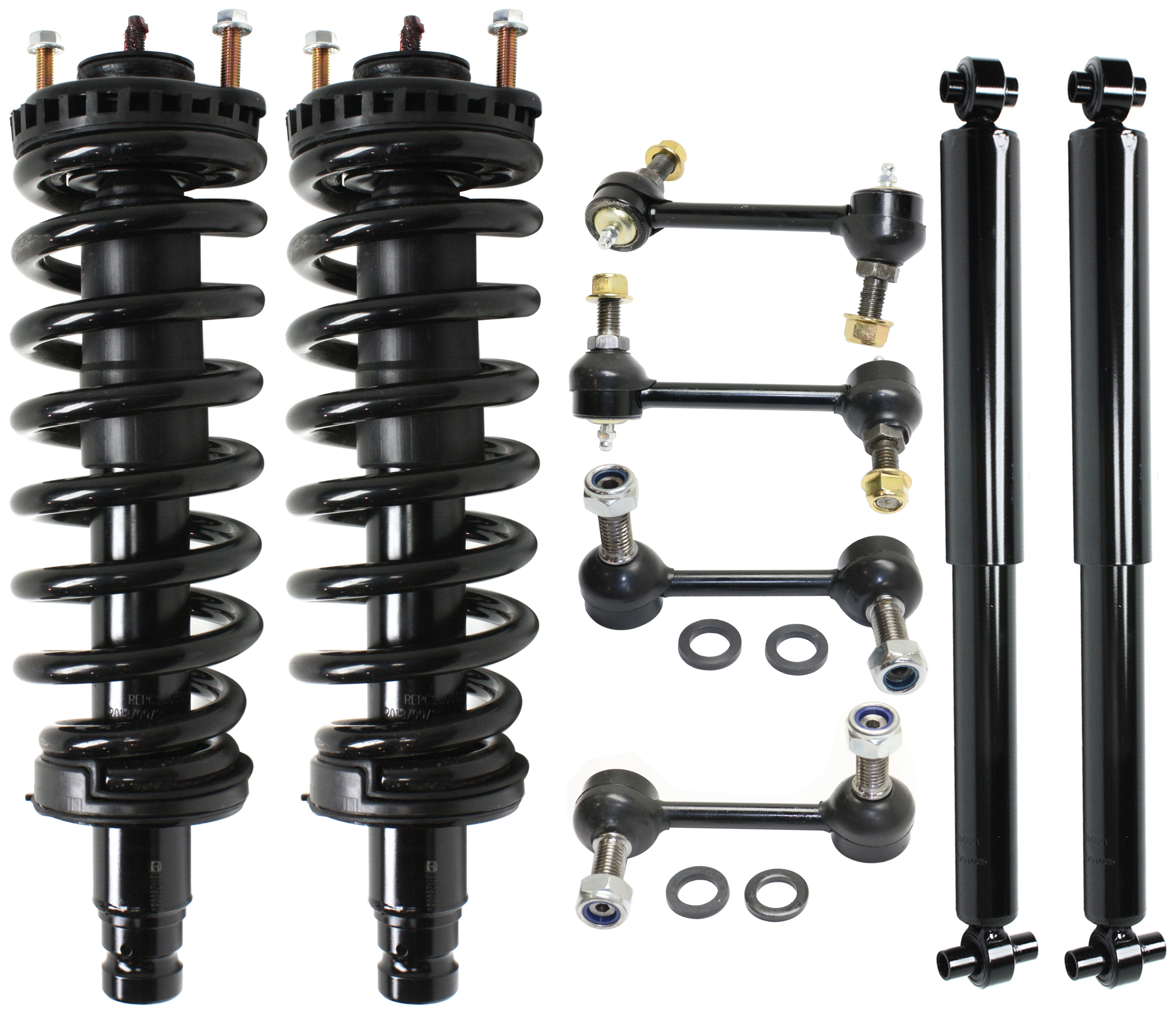 AM ASCENDER 04-08 FRONT AND REAR SUSPENSION KIT RH AND LH 8 pc Kit with Loaded Struts Shock Absorbers and Sway Bar Links SKU KIT 030718-07 OEM 150-586-161-509-814-000-000-000-000