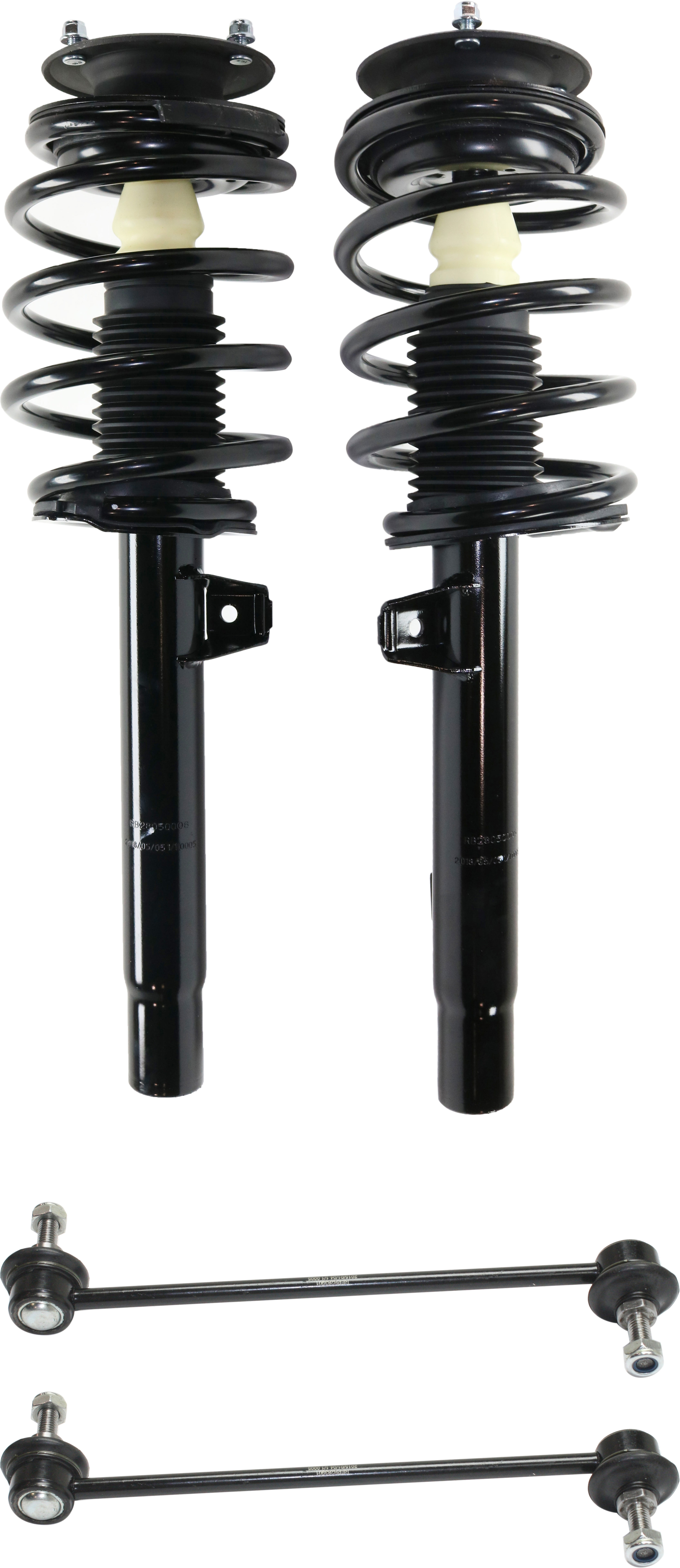 AM 325I 01-05 FRONT SUSPENSION KIT RH and LH Lower 4 pc Kit Includes Shock Absorber and Strut Assembly and Sway Bar Link SKU KIT 030718-21 OEM 171582-827211-501715829-313067