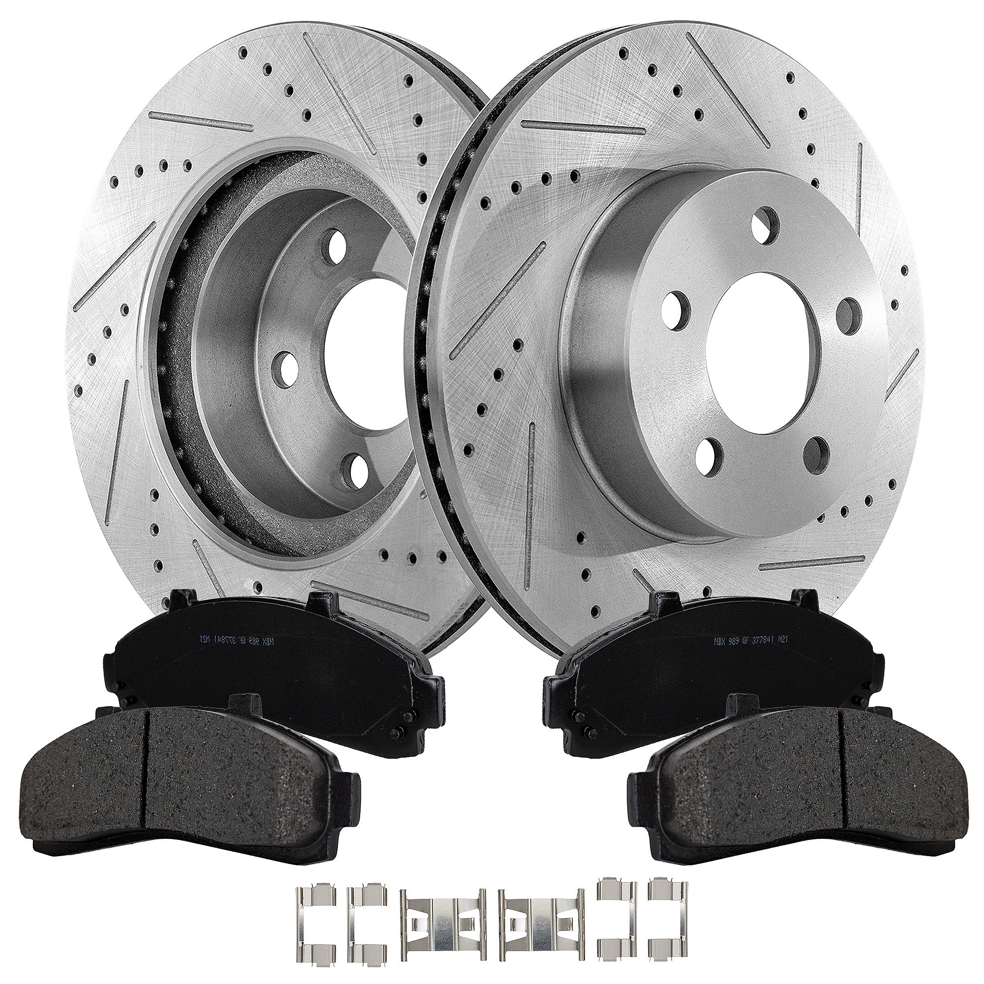 AM B4000-03-03 FRONT BRAKE DISC AND PAD KIT 2 Wheel Set Cross drilled and Slotted 5 Lugs Semi Metallic SKU KIT 030823-08 OEM 19-880-540-976-035-300-000-000-000