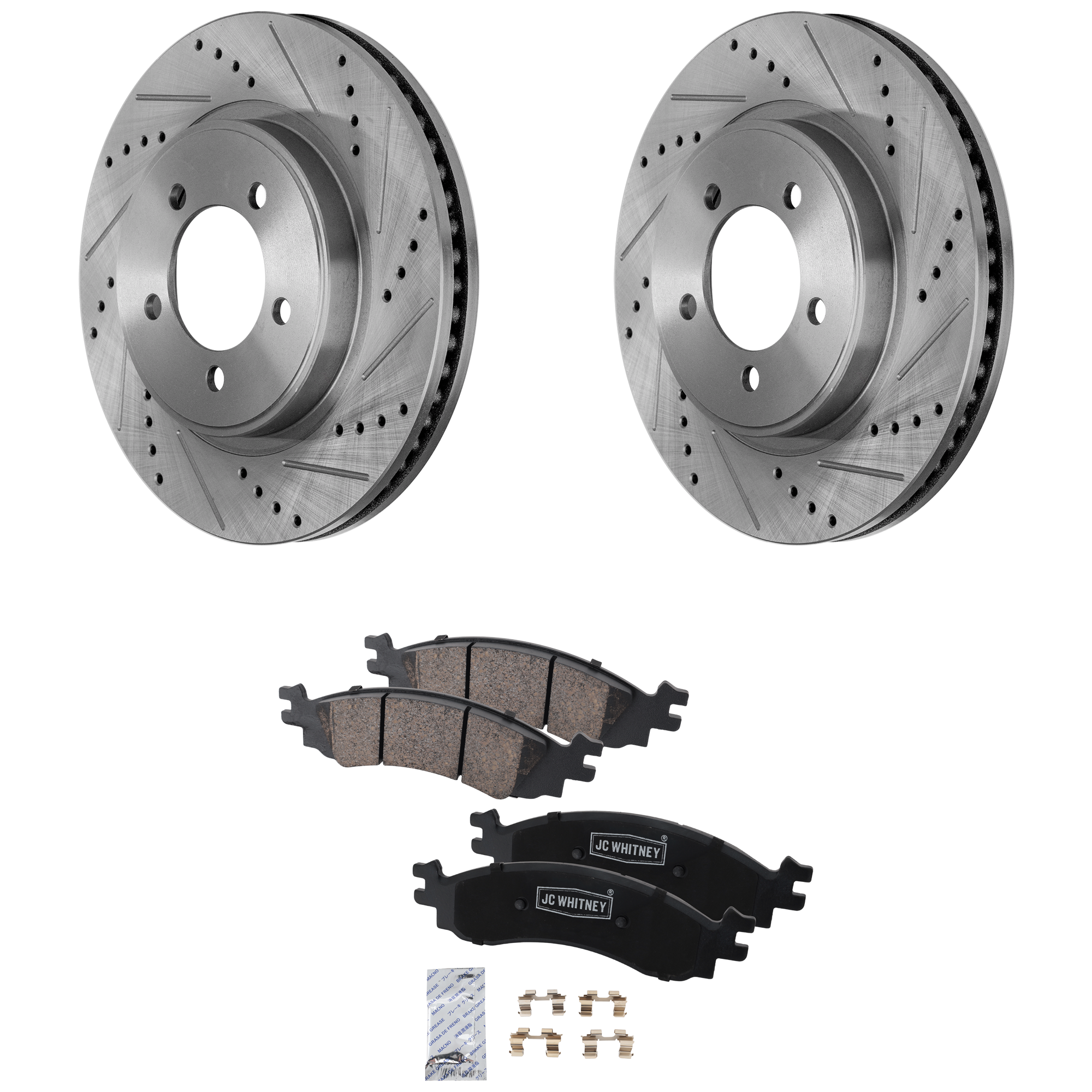 AM EXPLORER MOUNTAINEER 06-10 FRONT BRAKE DISC AND PAD KIT 2 Wheel Set Cross drilled and Slotted 5 Lugs Ceramic SKU KIT 030823-09 OEM 42248-54143-60054203-42248G 42
