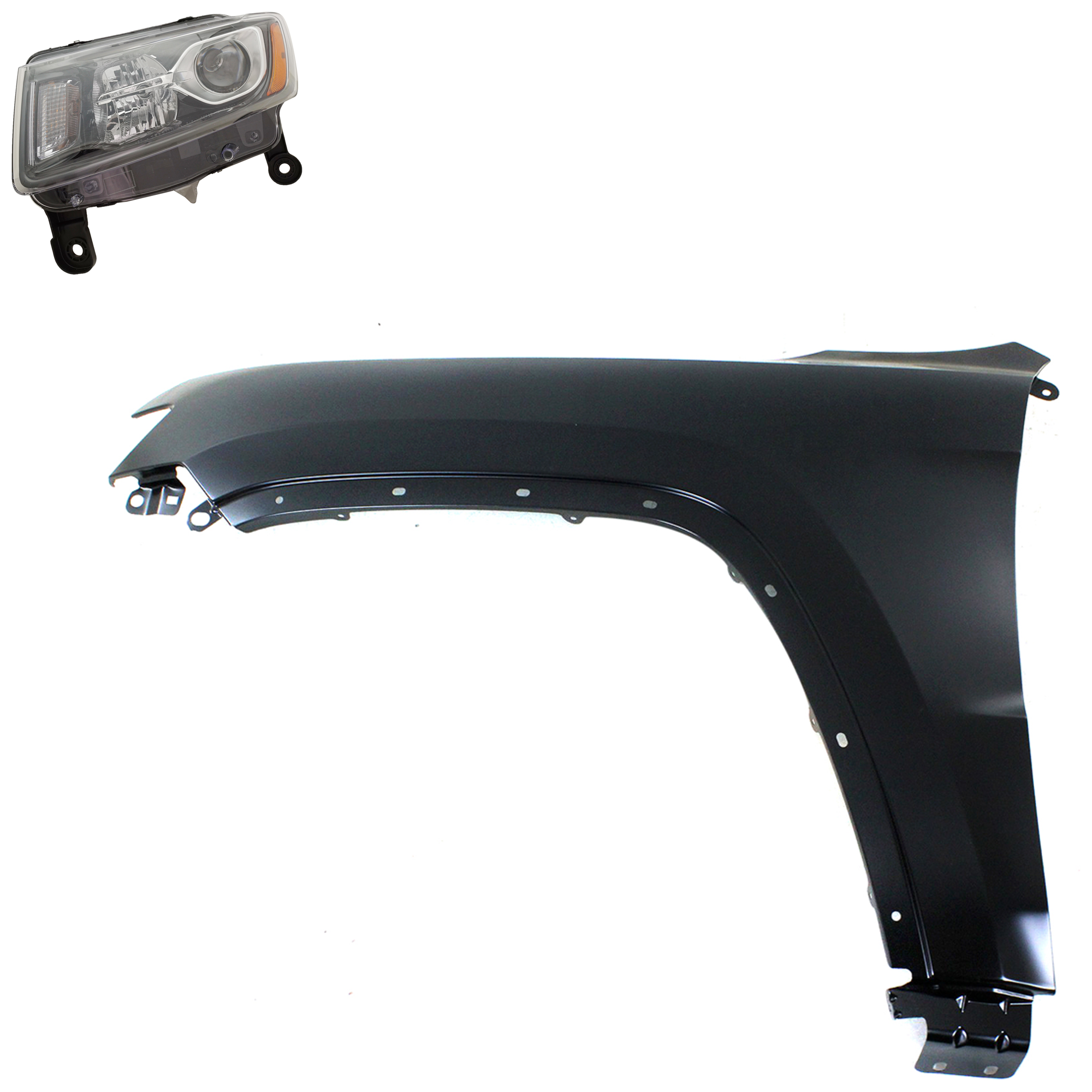 AM GRAND CHEROKEE 14-16 HEAD LAMP LH Assembly Halogen 2 pc Kit with Fender CAPA SKU KIT 030823-11405 Partslink CH1240272C CH2502308C OEM 55369597AF 68236109AE