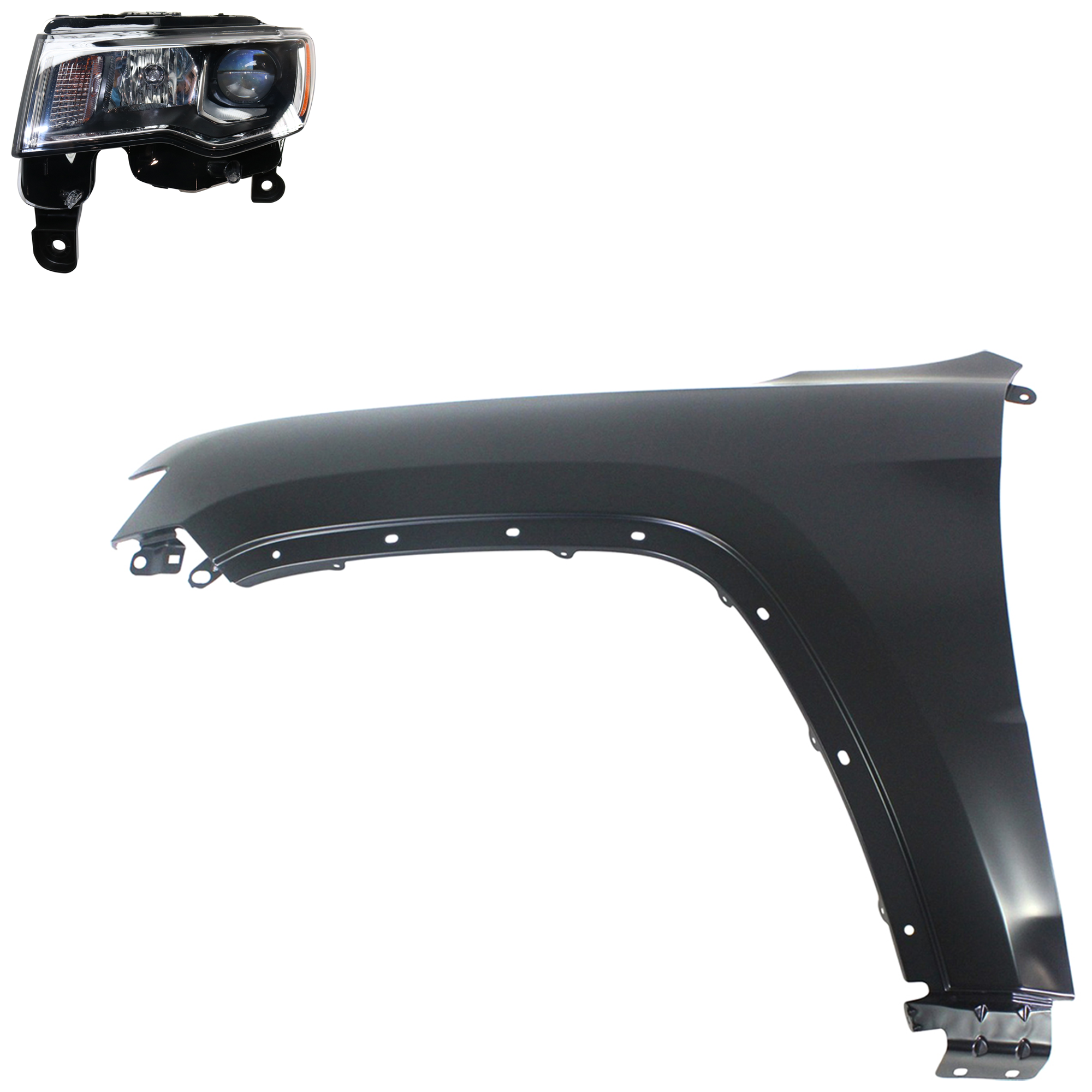 AM GRAND CHEROKEE 17-21 HEAD LAMP LH Assembly Halogen 2 pc Kit with Fender SKU KIT 030823-11705 Partslink CH2502297 CH1240272 OEM 68289235AE 55369597AF