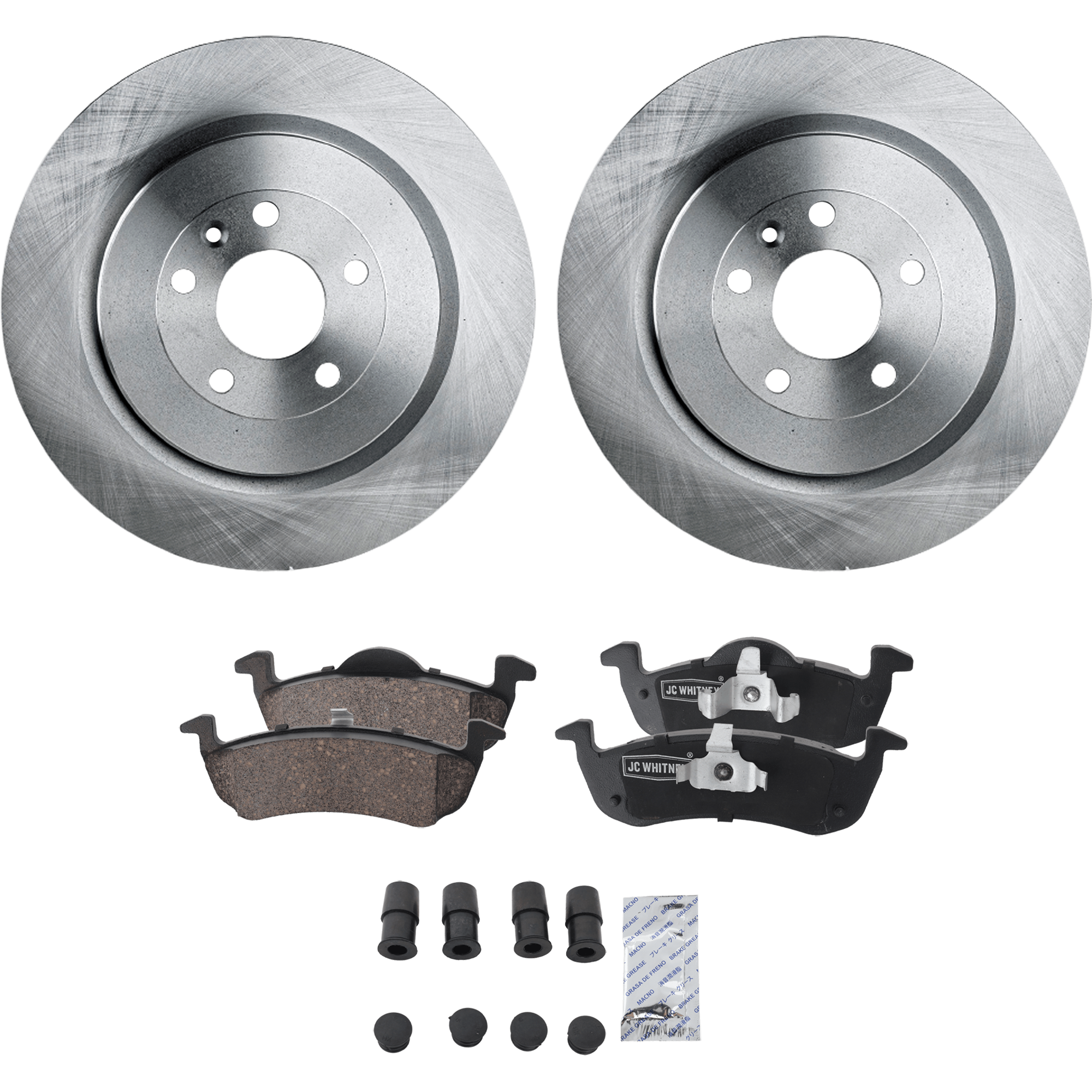 AM MKT 13-19 REAR BRAKE DISC AND PAD KIT 4 pc kit Plain Surface 5 Lugs Cast Iron Ceramic SKU KIT 030823-12 OEM 42285-54189-54190-680983-85030