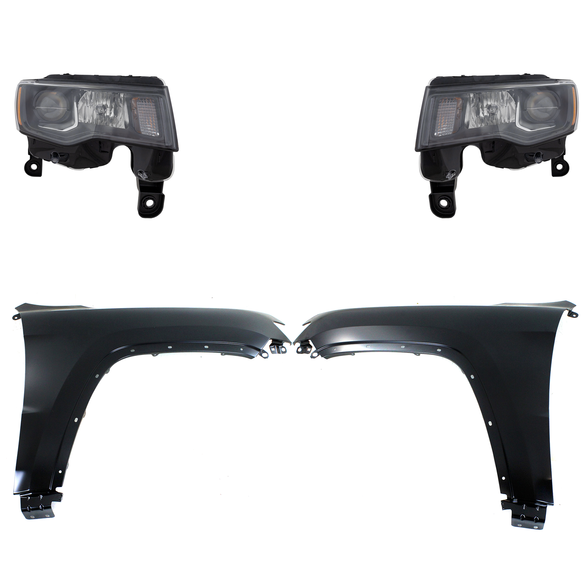 AM GRAND CHEROKEE 17-21 HEAD LAMP RH AND LH Assembly Halogen 4 pc Kit with Fenders CAPA SKU KIT 030823-13103 Partslink CH1240272C CH1241272C CH2502309C CH2503309C OEM 55369596AF 55369597AF 68266646