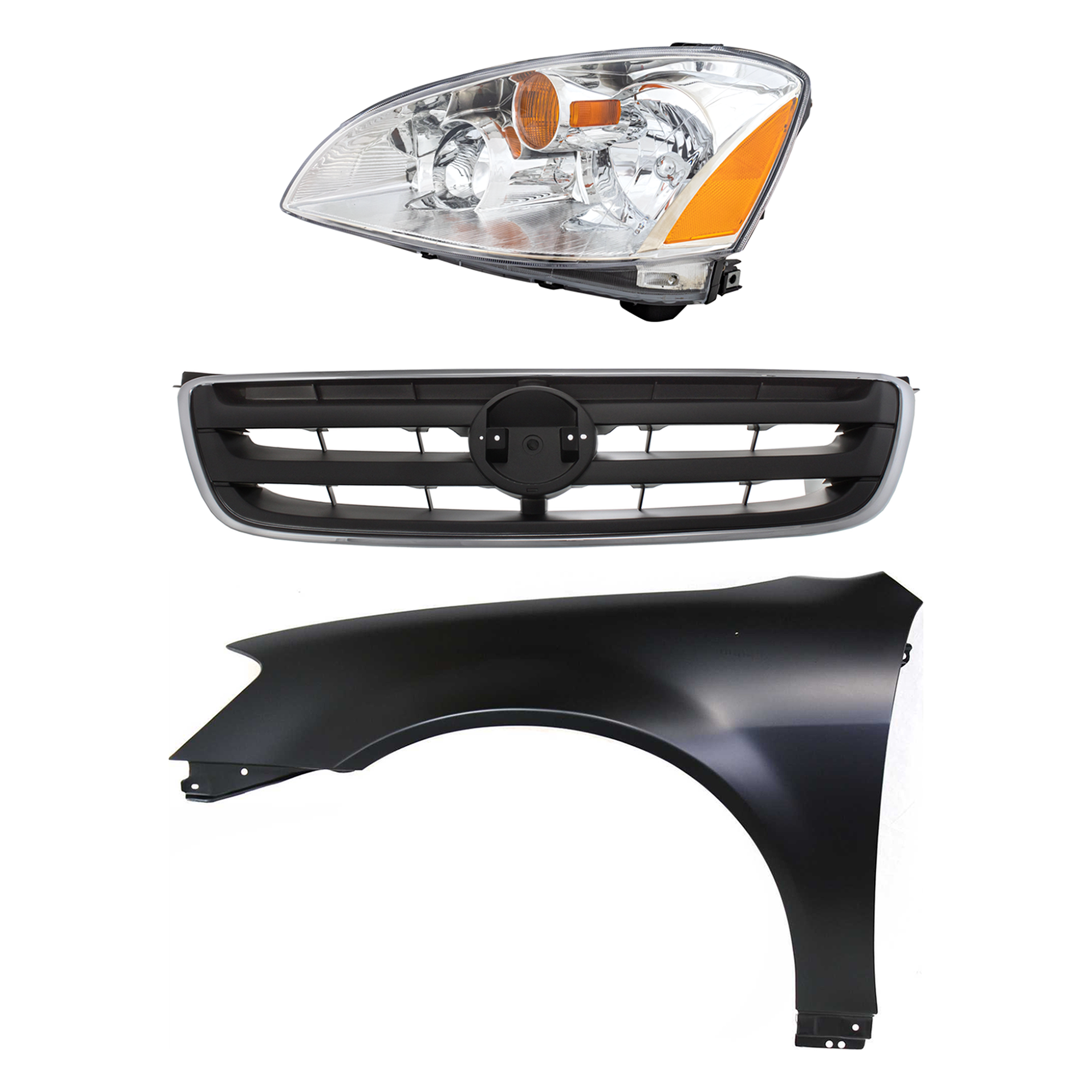AM ALTIMA 02-04 HEAD LAMP LH Assembly Halogen 3 pc Kit with Fender and Grille SKU KIT 030823-14302 Partslink NI2502142 NI1240171 NI1200197 OEM 260603Z626-631138J030-620708J1