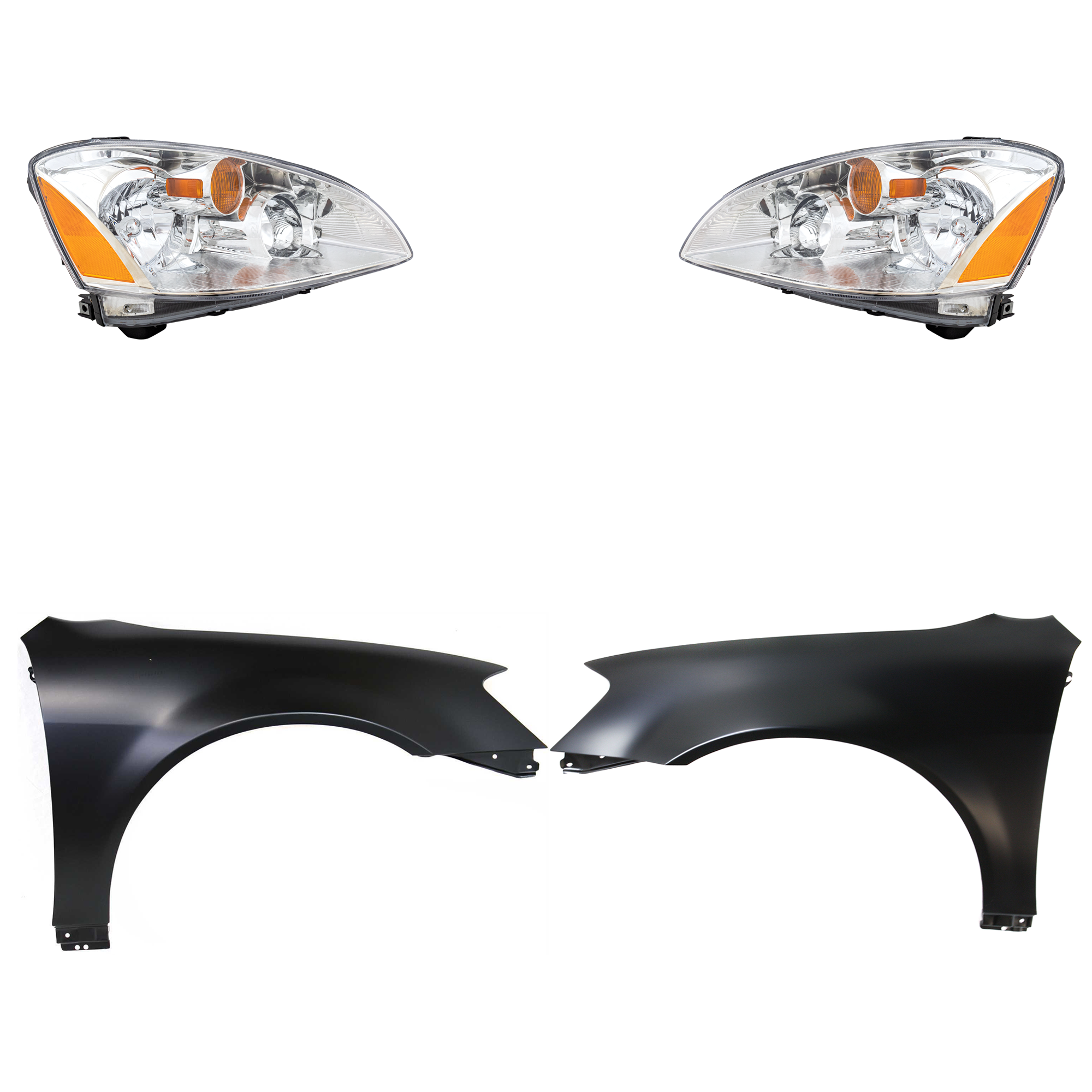 AM ALTIMA 02-04 HEAD LAMP RH AND LH Assembly Halogen 4 pc Kit with Fenders SKU KIT 030823-14303 Partslink NI2502142 NI2503142 NI1240171 NI1241171 OEM 260103Z626-260603Z626-631138J0