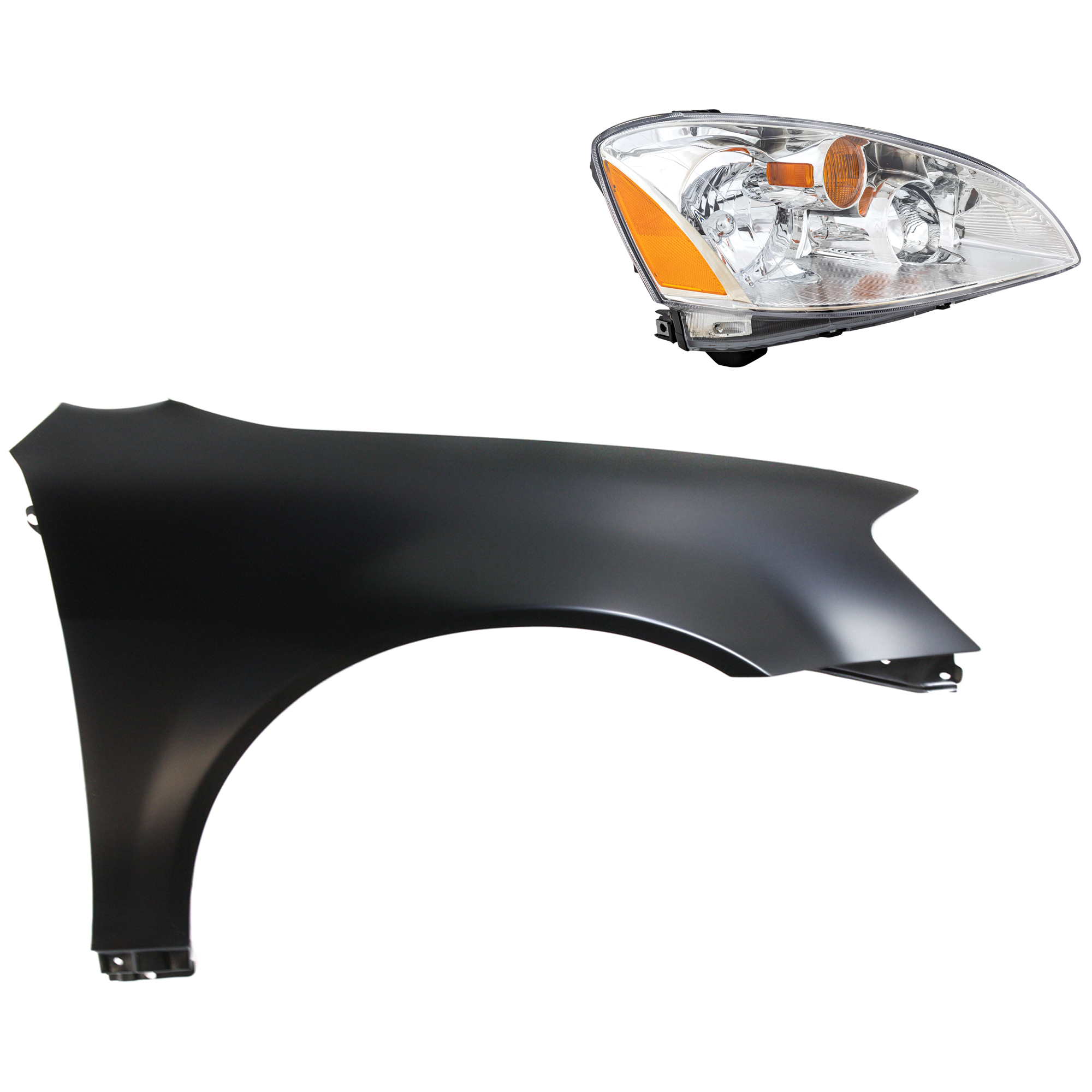 AM ALTIMA 02-04 HEAD LAMP RH Assembly Halogen 2 pc Kit with Fender SKU KIT 030823-14304 Partslink NI2503142 NI1241171 OEM 260103Z626-631128J030