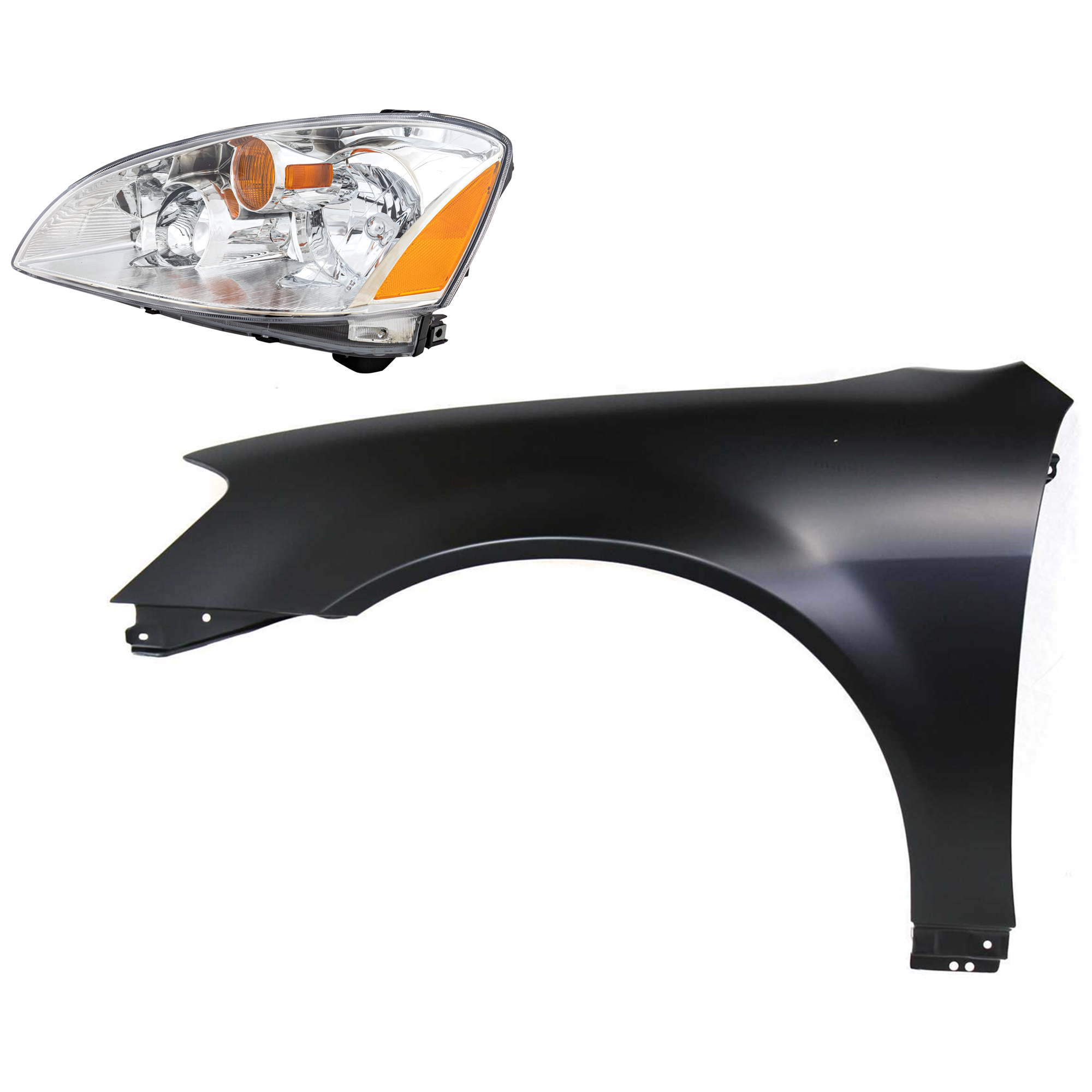 AM ALTIMA 02-04 HEAD LAMP LH Assembly Halogen 2 pc Kit with Fender SKU KIT 030823-14305 Partslink NI2502142 NI1240171 OEM 260603Z626-631138J030
