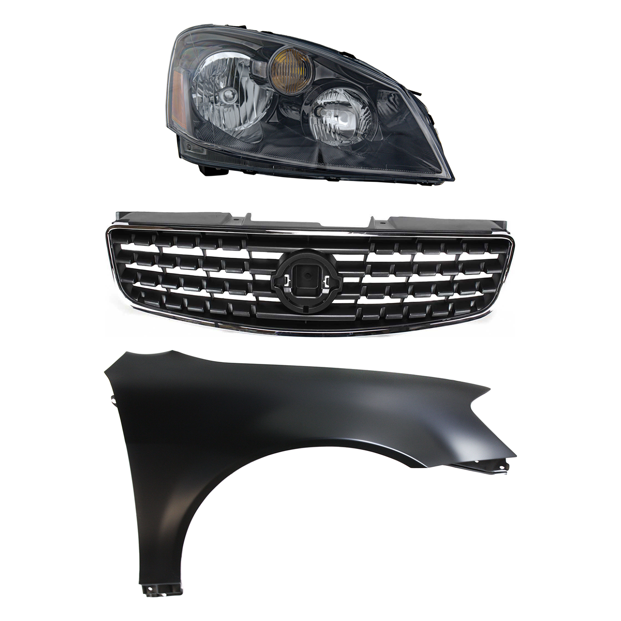 AM ALTIMA 05-06 HEAD LAMP RH Assembly Halogen 3 pc Kit with Fender and Grille Assembly SKU KIT 030823-14701 Partslink NI2503156 NI1241171 NI1200213 OEM 26010ZB525-631128J030-62070ZB0