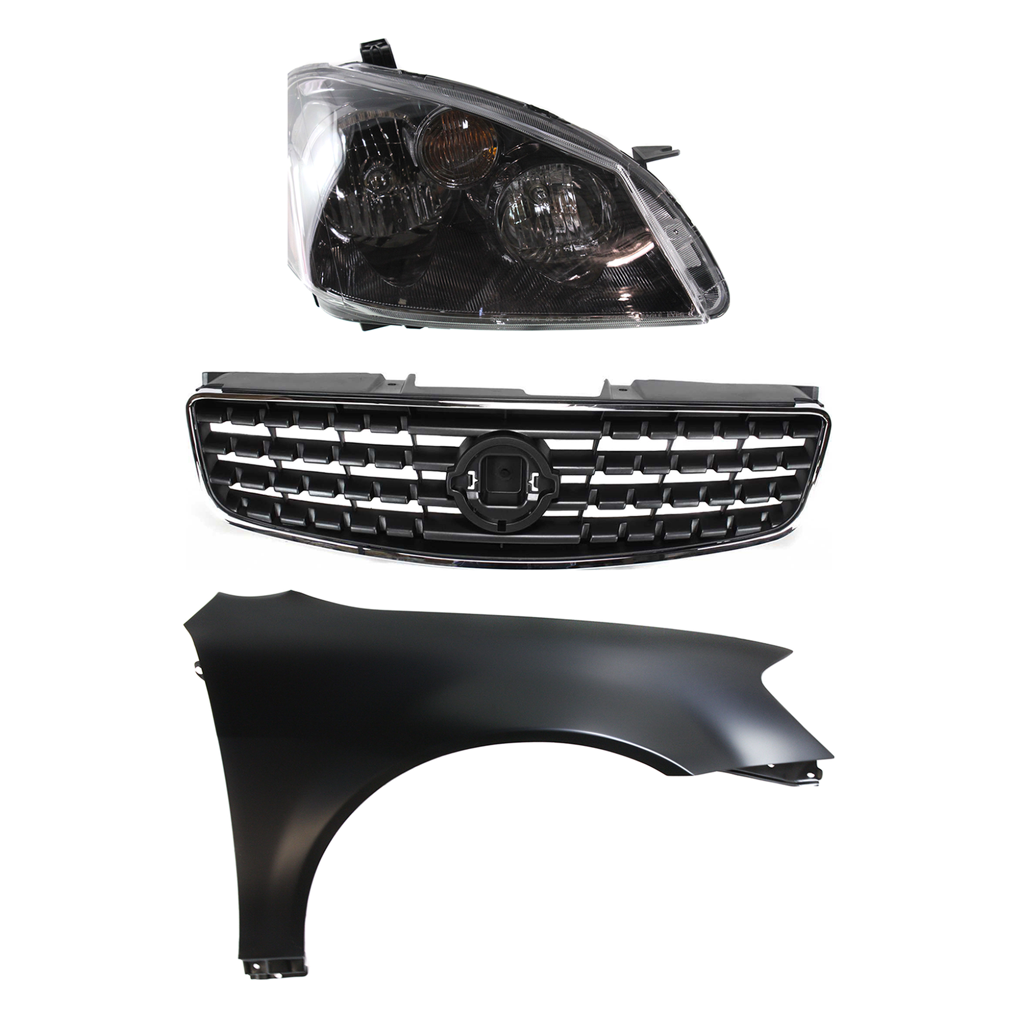 AM ALTIMA 05-06 HEAD LAMP RH Lens and Housing HID Xenon 3 pc Kit with Fender and Grille Assembly SKU KIT 030823-14901 Partslink NI2519104 NI1241171 NI1200213 OEM 26025ZB900-631128J030-62070ZB0
