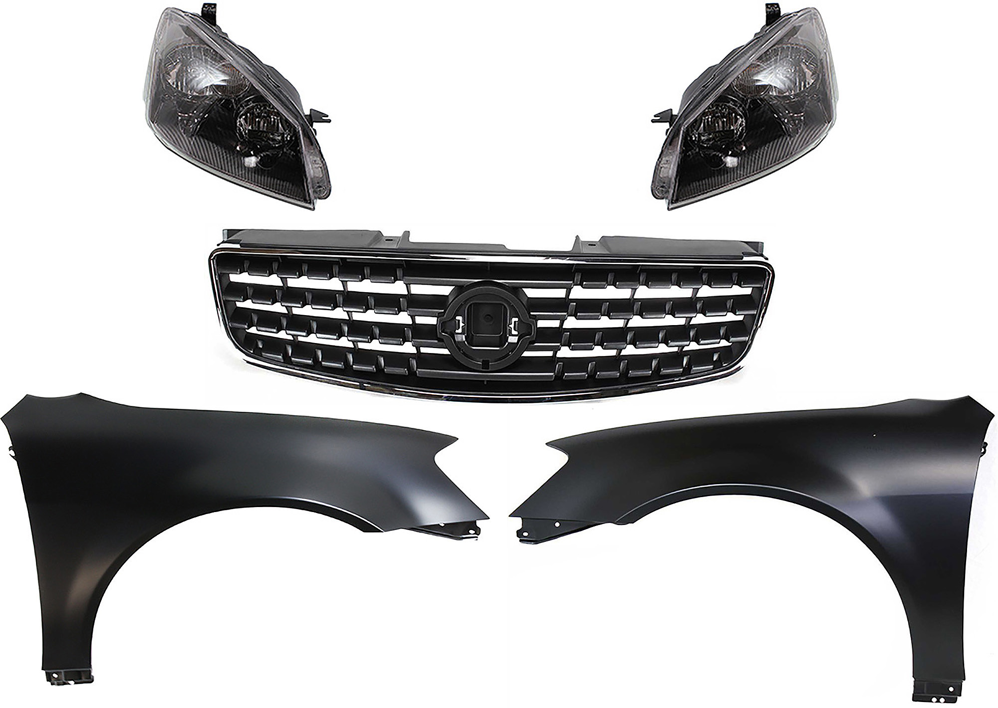 AM ALTIMA 05-06 HEAD LAMP RH AND LH Lens and Housing HID Xenon 5 pc Kit with Fenders and Grille Assembly SKU KIT 030823-149 Partslink NI2518104 NI2519104 NI1241171 NI1240171 NI1200213 OEM 26075ZB900-26025ZB900-631128J0
