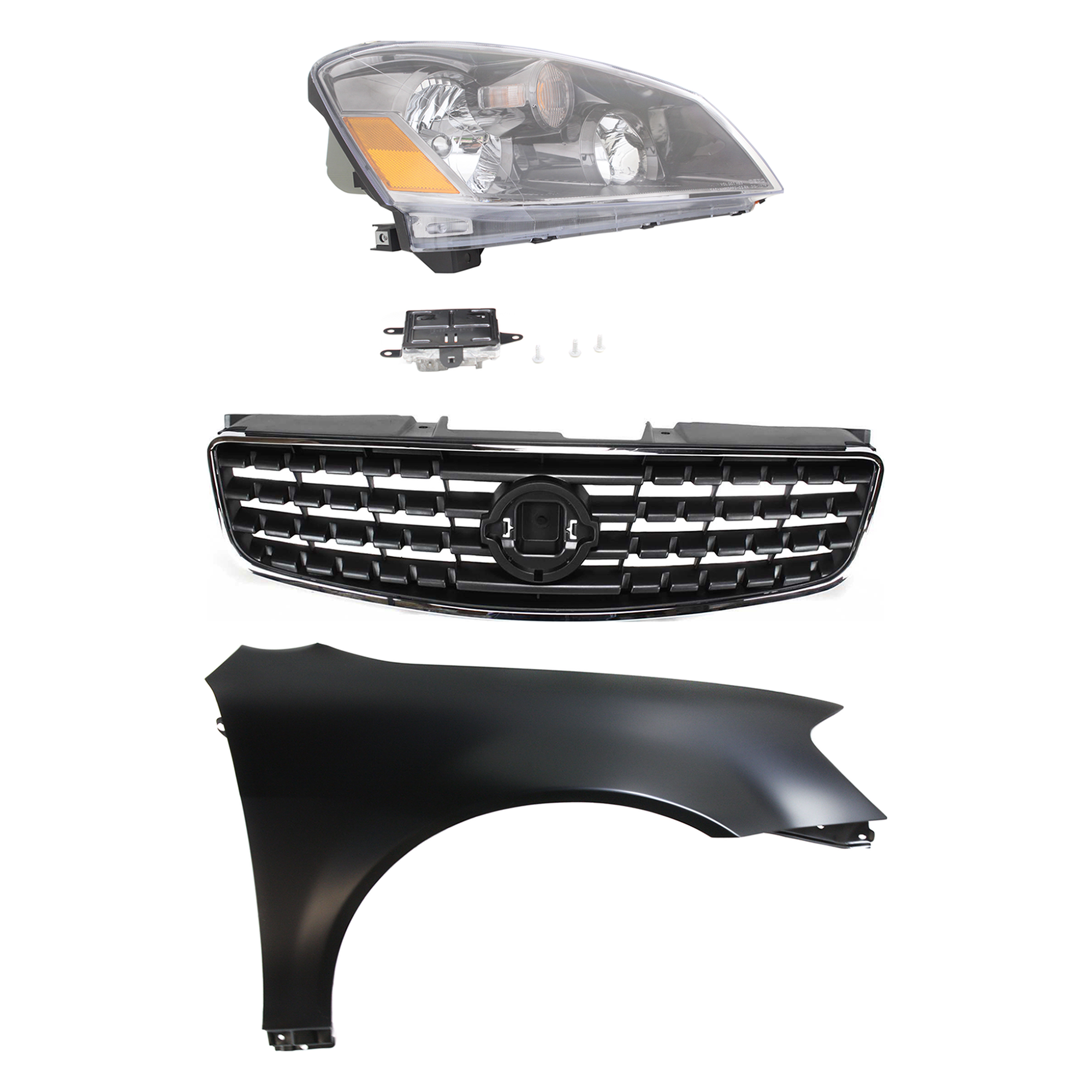 AM ALTIMA 05-05 HEAD LAMP RH Assembly HID Xenon with HID kit 3 pc Kit with Fender and Grille Assembly SKU KIT 030823-15101 Partslink NI2503158 NI1241171 NI1200213 OEM 26010ZB925-631128J030-62070ZB0