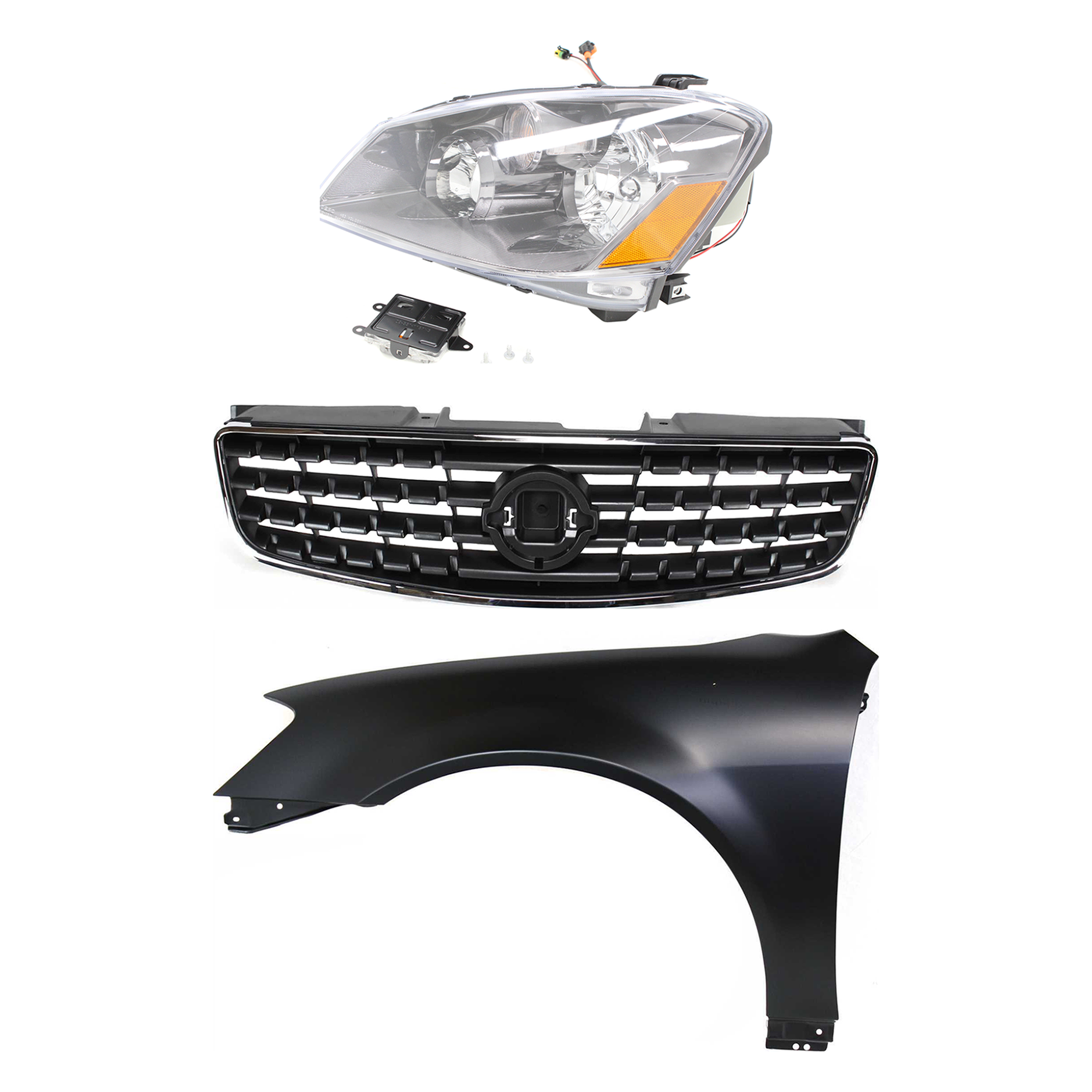 AM ALTIMA 05-05 HEAD LAMP LH Assembly HID Xenon with HID kit 3 pc Kit with Fender and Grille Assembly SKU KIT 030823-15102 Partslink NI2502158 NI1240171 NI1200213 OEM 26060ZB925-631138J030-62070ZB0