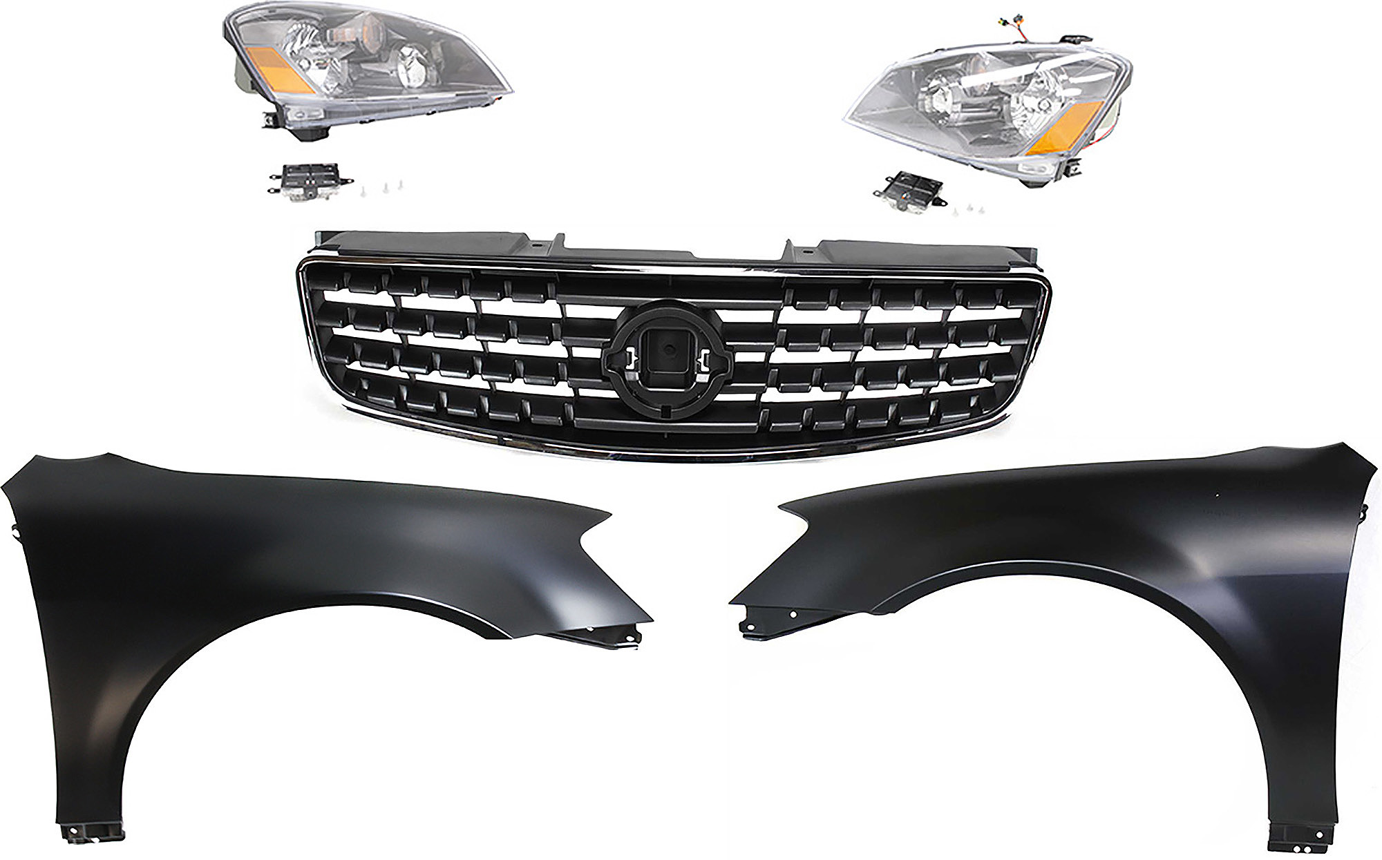 AM ALTIMA 05-05 HEAD LAMP RH AND LH Assembly HID Xenon With HID kit 5 pc Kit with Fenders and Grille Assembly SKU KIT 030823-151 Partslink NI2503158 NI2502158 NI1241171 NI1240171 NI1200213 OEM 26010ZB925-26060ZB925-631128J0