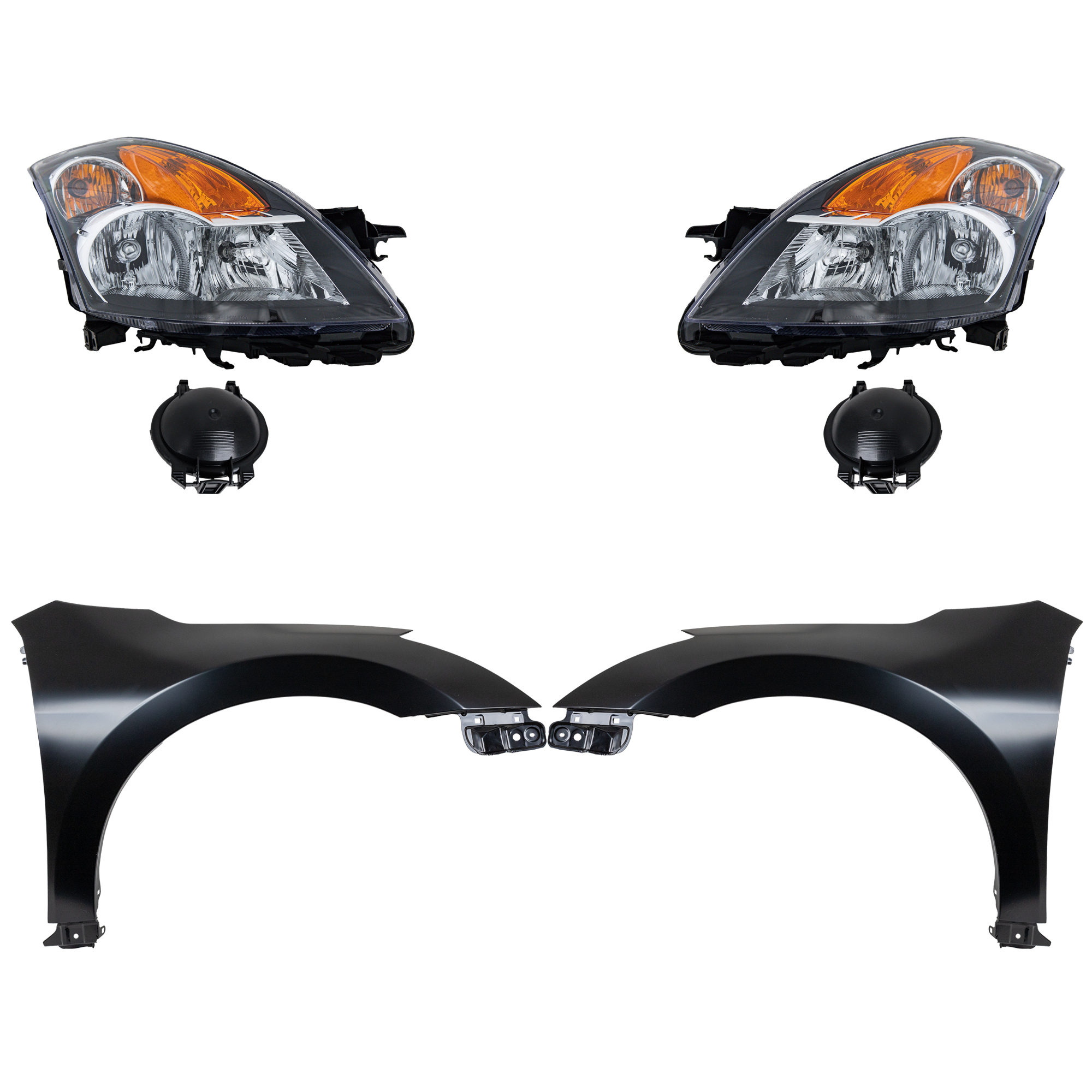 AM ALTIMA 07-09 HEAD LAMP RH AND LH Assembly Halogen 4 pc Kit with Fenders SKU KIT 030823-15703 Partslink NI2502187 NI2503187 NI1240186 NI1241186 OEM 26010JA00B 26060JA00B 63101ZN5