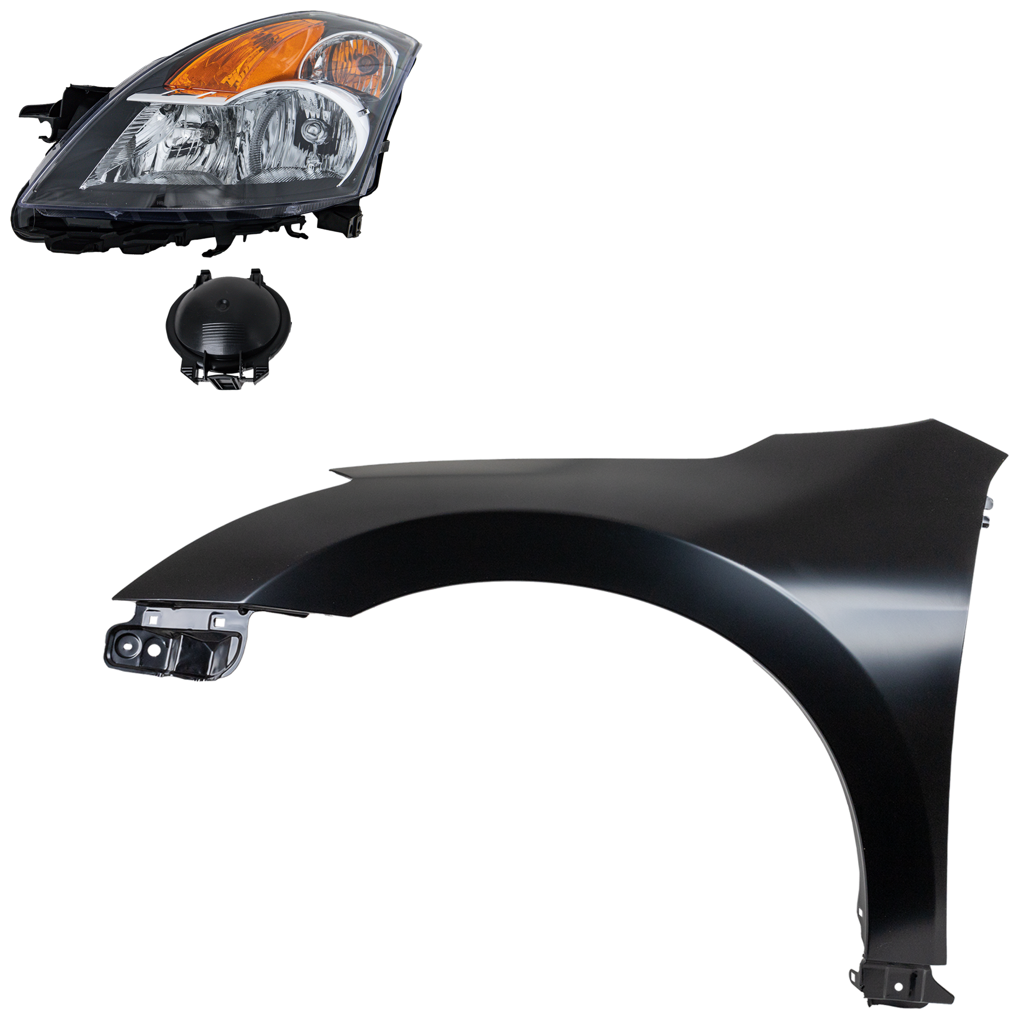 AM ALTIMA 07-09 HEAD LAMP LH Assembly Halogen 2 pc Kit with Fender SKU KIT 030823-15705 Partslink NI2502187 NI1240186 OEM 26060JA00B 63101ZN55A