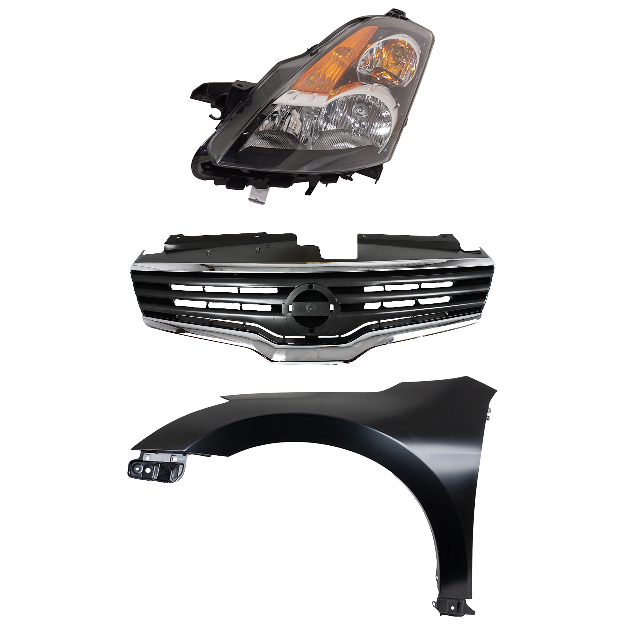 AM ALTIMA 07-07 HEAD LAMP LH Assembly Halogen 3 pc Kit with Fender and Grille Assembly SKU KIT 030823-15802 Partslink NI2502166 NI1240186 NI1200221 OEM 26060JA000-26060JA00A 63101ZN5